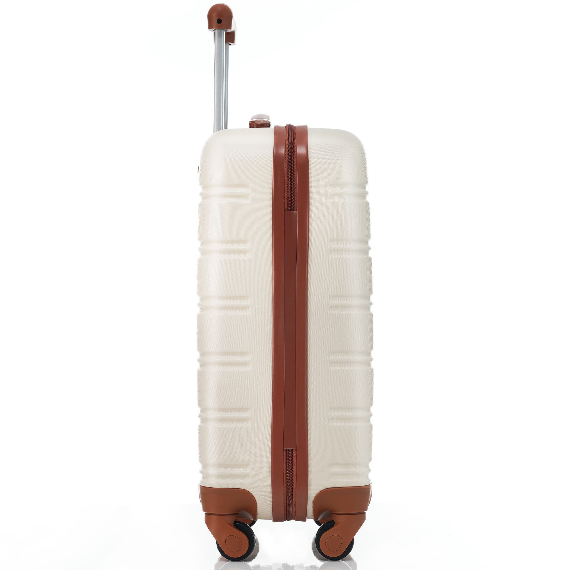 20" 4-Wheel ABS Hard Shell Travel Trolley Suitcase with Adjustable Handle, Luggage with Secure Lock, 35L x 23W x 57H cm, Brown+White