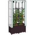Raised Garden Bed with Trellis and PE Cover 80x40x140 cm - Brown White
