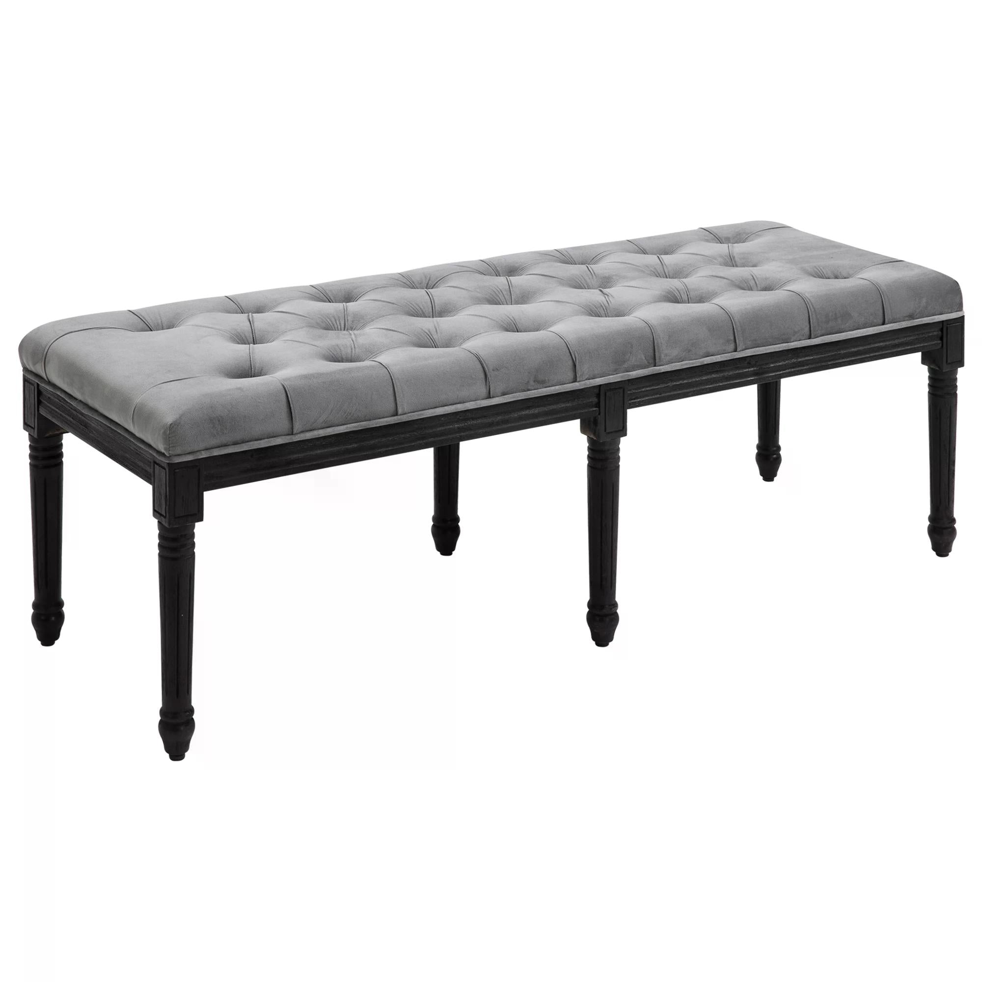 Fabric Bed End Bench Side Chaise Lounge Sofa Velvet Upholstered Tufted Accent Window Seat for Bedroom, Living Room, Hallway, Grey