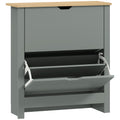 Slim Shoe Cabinet, Narrow Shoe Cupboard with 2 Flip Drawers, Adjustable Shelves for 12 Pairs of Shoes, Light Grey