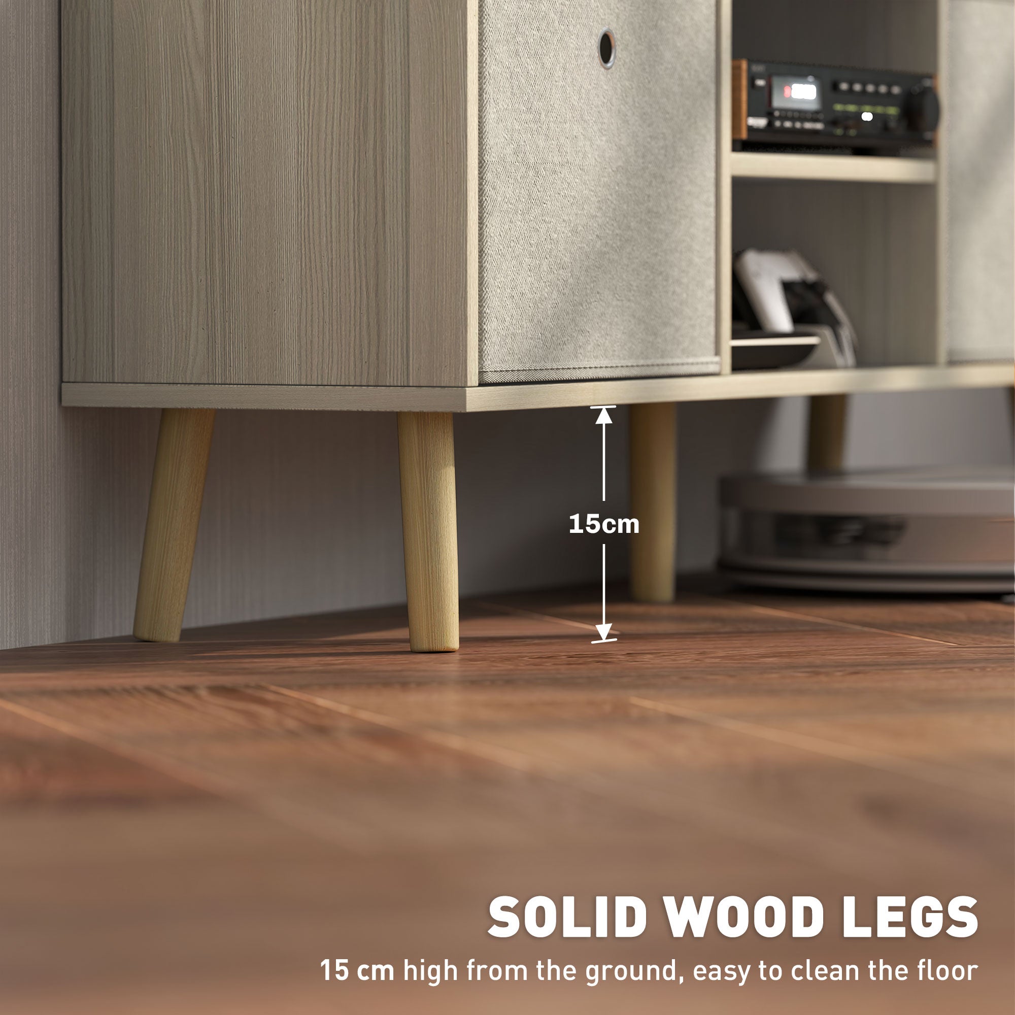 TV Cabinet Stand Unit for TVs up to 50'' with Foldable Drawers, Entertainment Centre for Living Room Natural