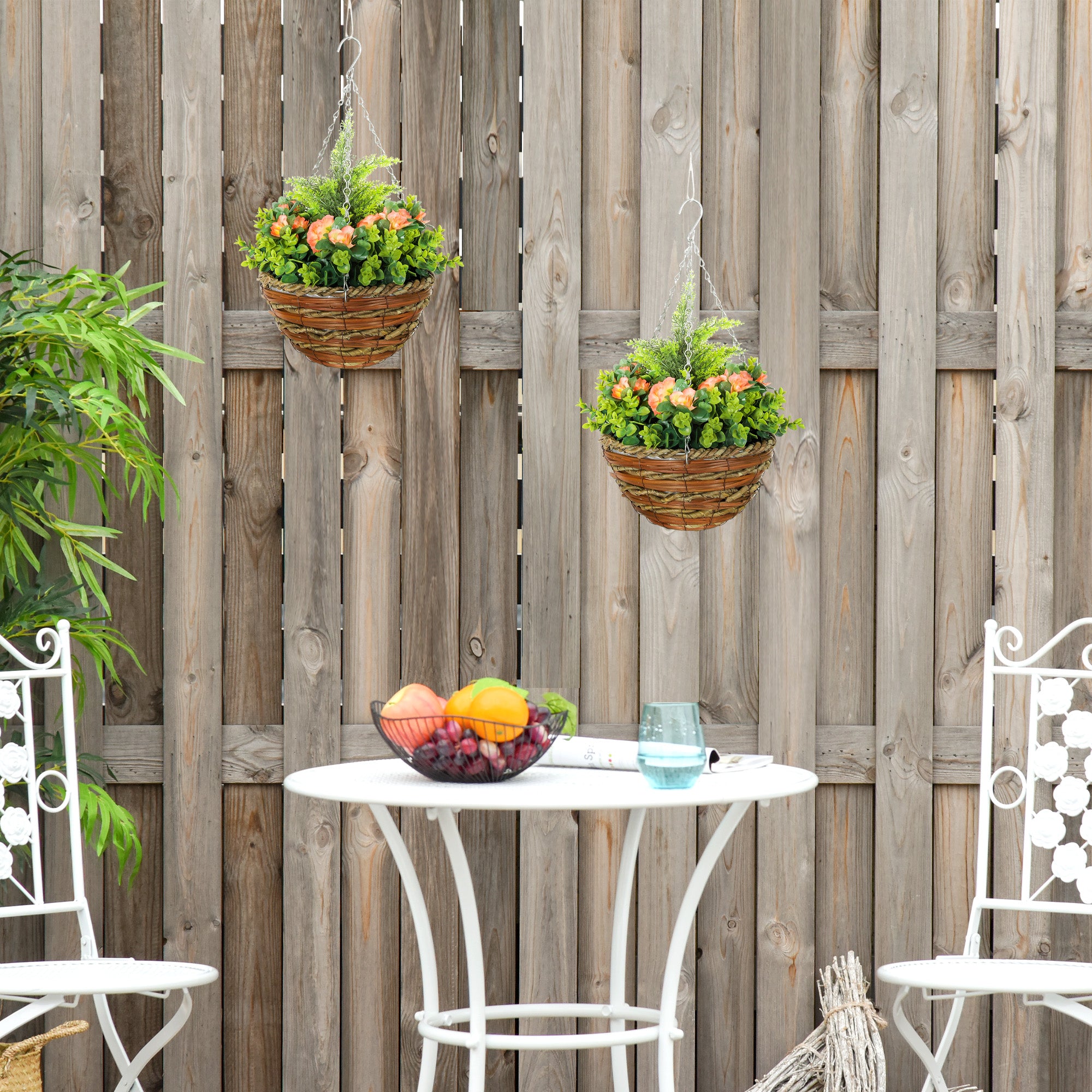 Set of Two Hanging Lisianthus Flower Pots - Orange/Green