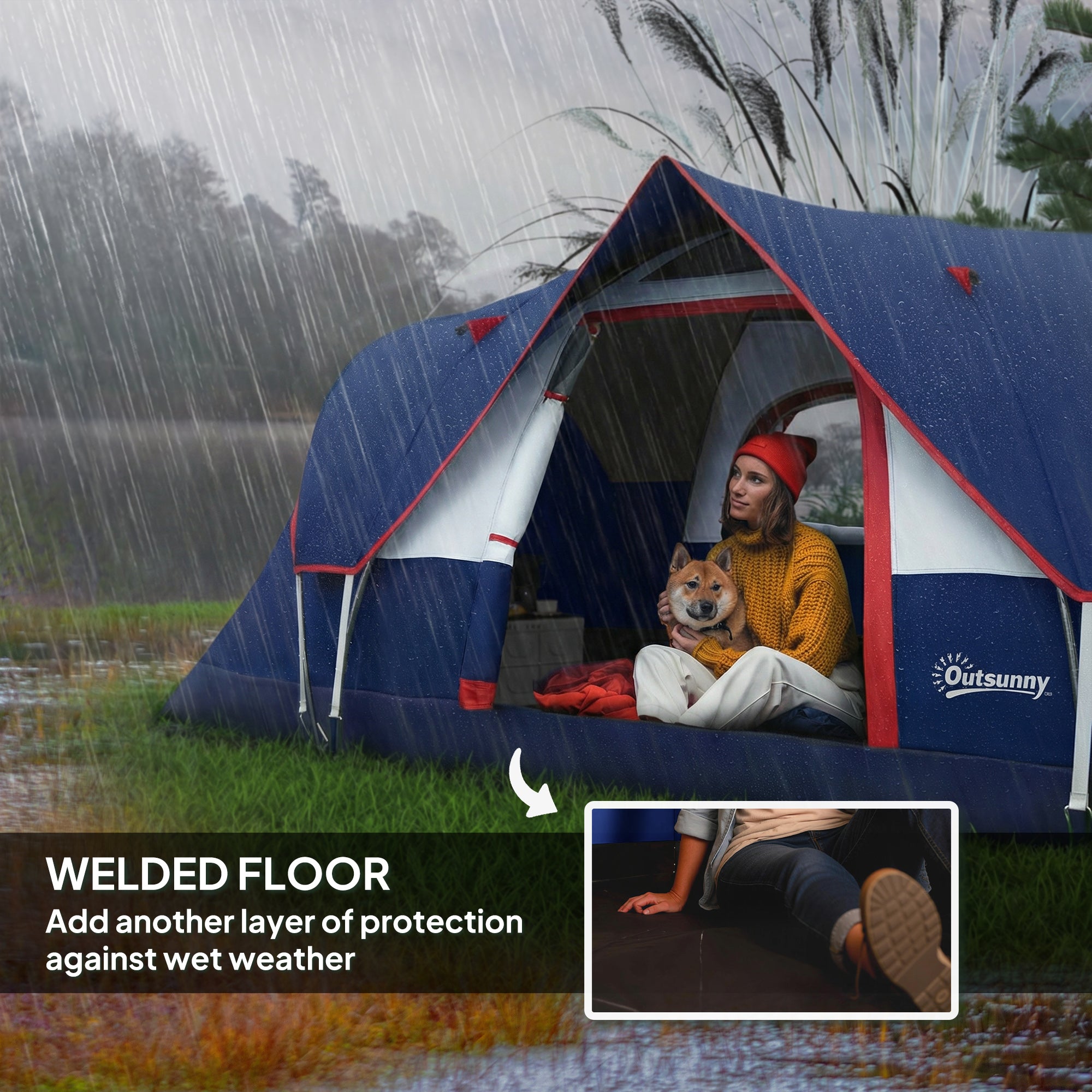 5-6 Man Camping Tent, Tunnel Tent, Water Resistant Hiking Shelter with Groundsheet and Carry Bag, Navy Blue