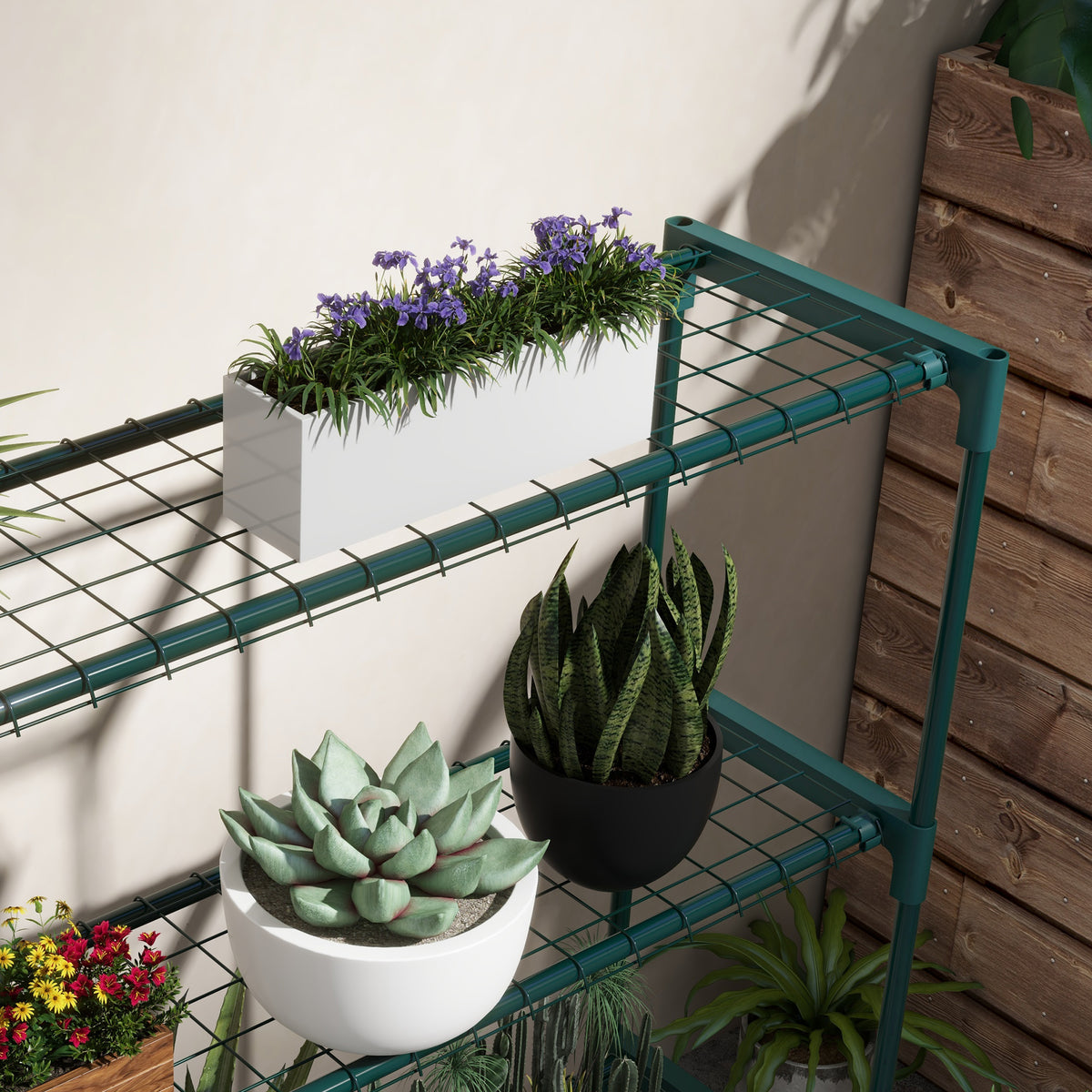 4 Tier Steel Plant Stand for Garden and Indoor Display - Dark Green