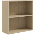 2 Tier Adjustable Bookshelf with 2 Compartments for Home Office, Living Room - Natural