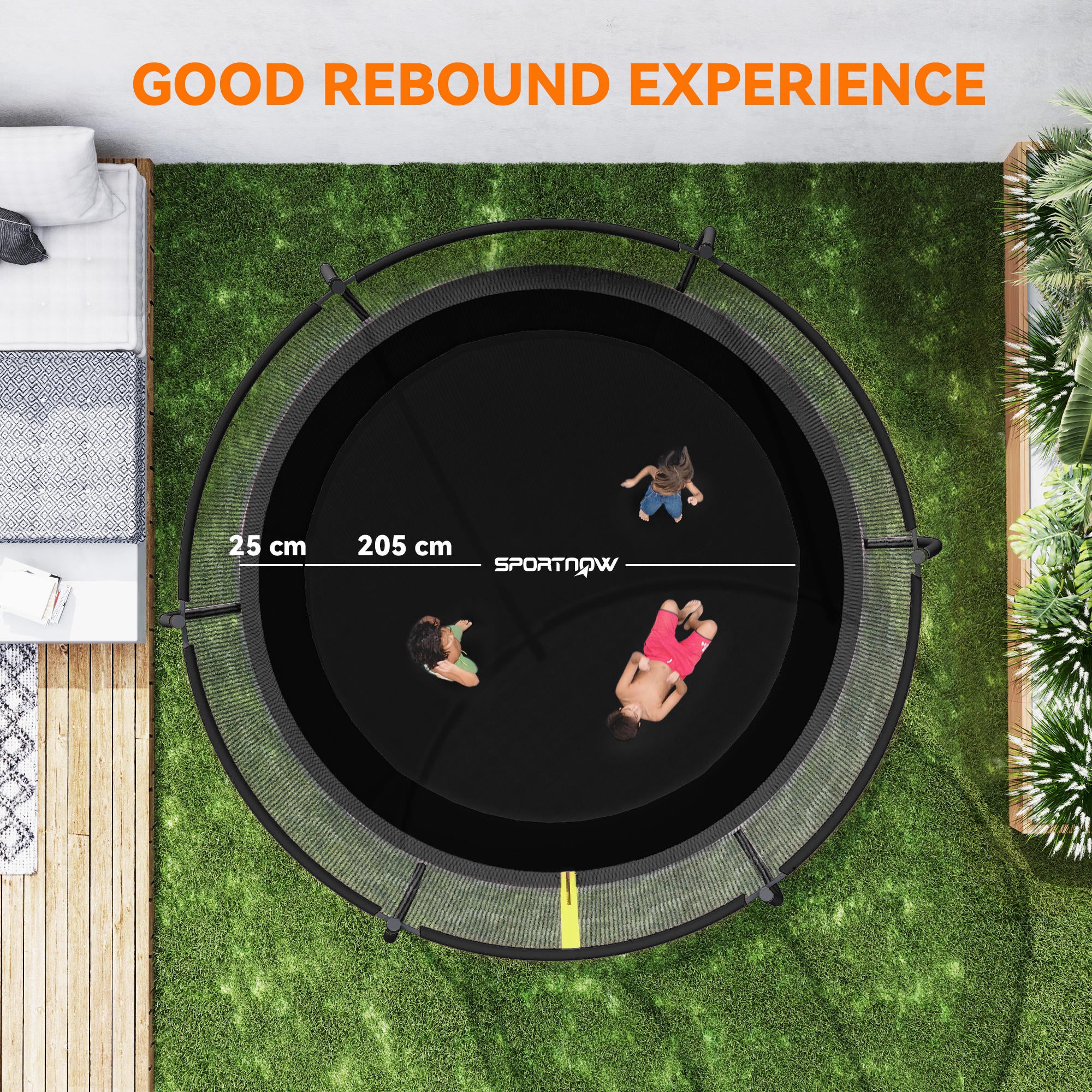 8ft Trampoline with Enclosure Net and Spring Cover, Outdoor Trampoline Garden Jumping Mat, Black