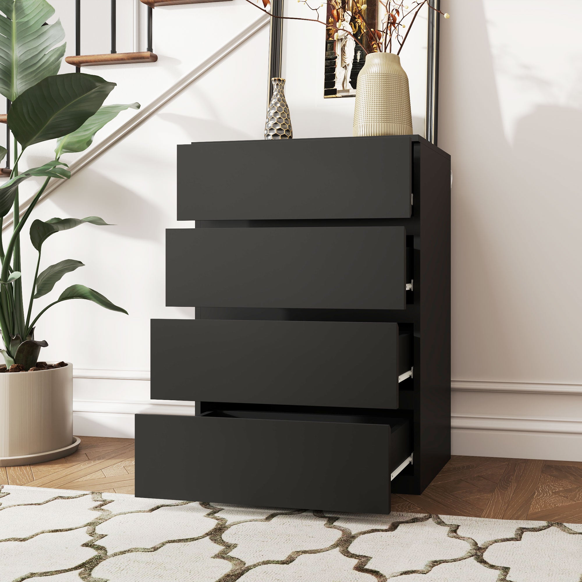 4-Drawer Chest of Drawers Storage Cabinet Modern Bedroom Dresser - Black