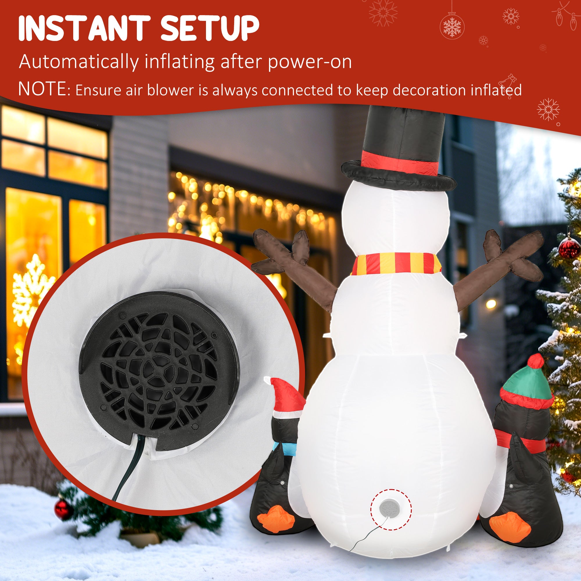 6FT Christmas Inflatables Snowman & Penguins with Built-in LED Lights and Flashing Projector Light, Blow Up Christmas Inflatable Decoration for Indoor Outdoor Decor, Garden