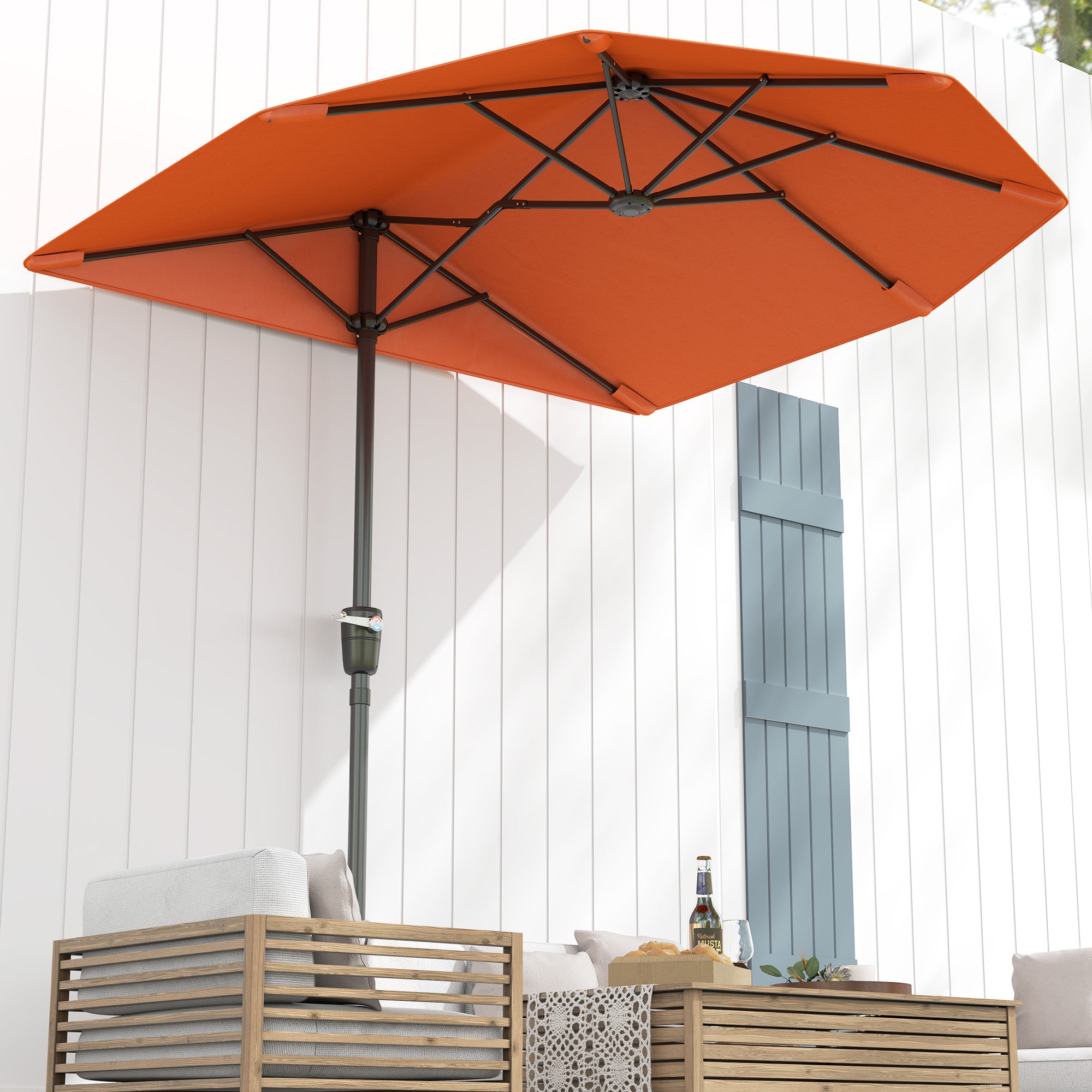 2 Metre Half Parasol Garden Umbrella with Crank Handle - Orange