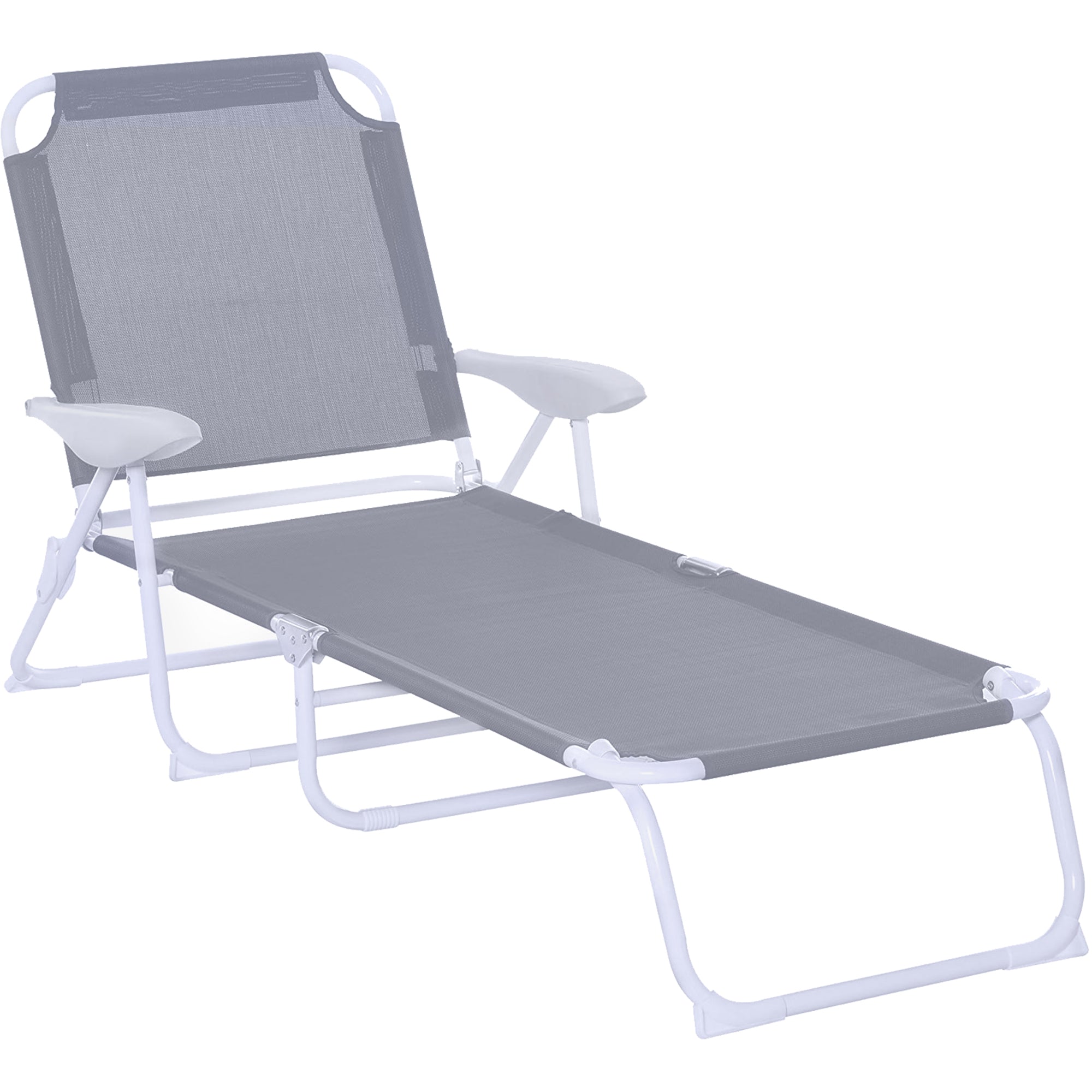 Foldable Sun Lounger, Outdoor 4 Level Adjustable Backrest Reclining Lounge Chair with Armrests for Patio, Garden, Grey