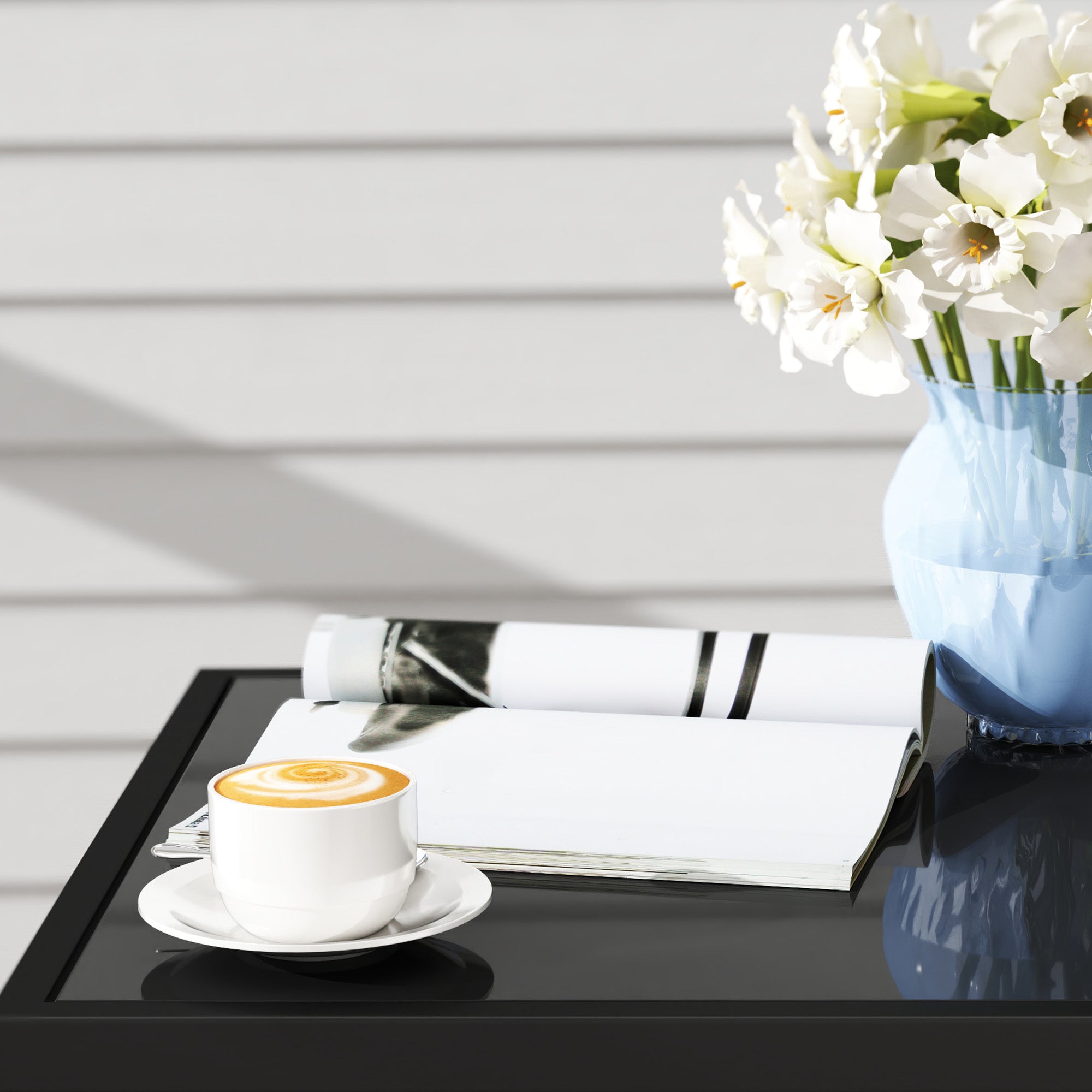 3 Piece Rattan Bistro Set with Cushions and Glass Top Table - Grey