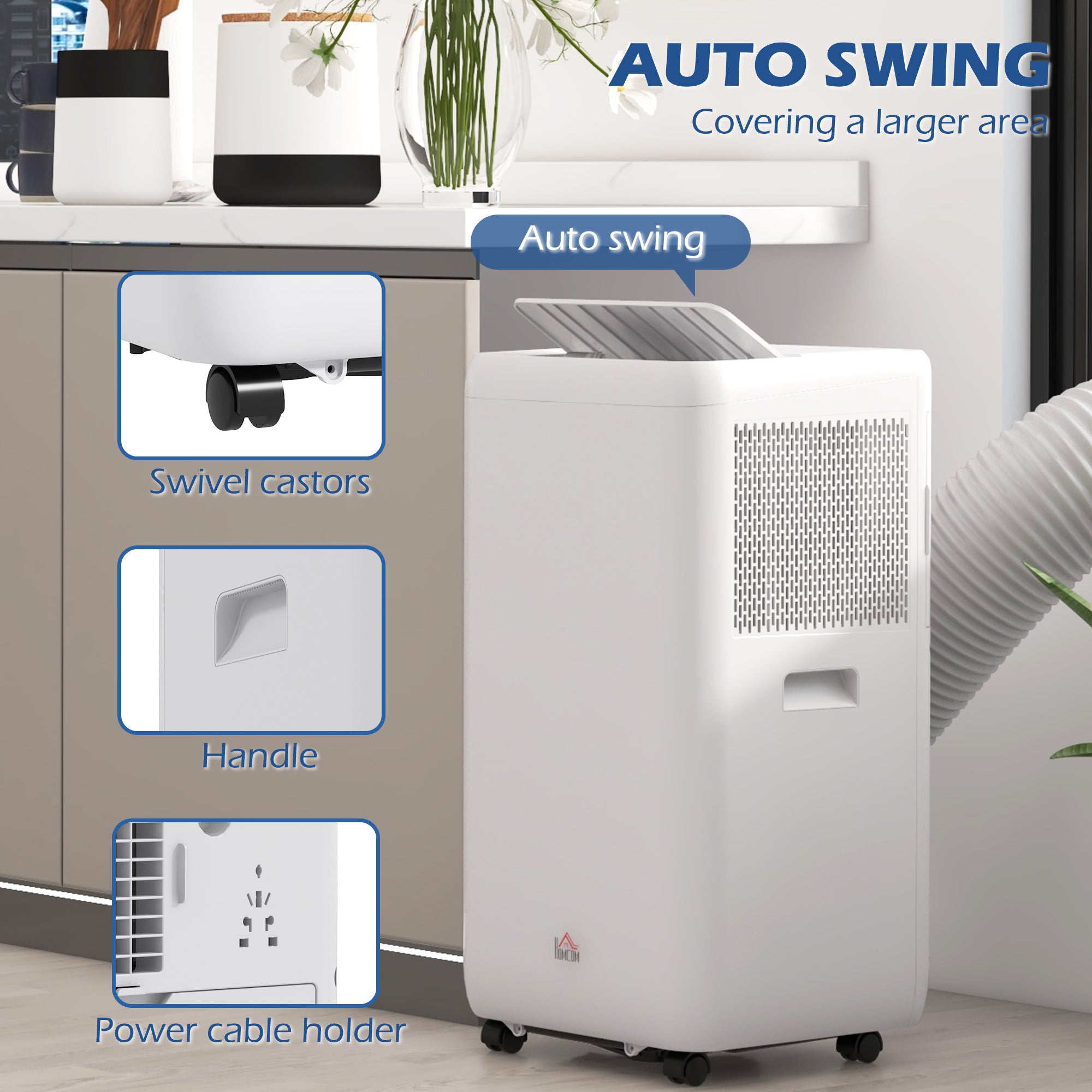 12000 BTU Mobile Air Conditioner for Room up to 28m², with Dehumidifier, Auto & Sleep Mode, 24H Timer, Wheels