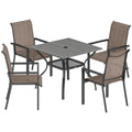 5 Pieces Outdoor Dining Set for 4, Garden Table and Stackable Chairs with Breathable Mesh Seat, Grey and Khaki