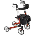 Folding Rollator Walker with Seat, Backrest, Storage Bag, Dual Brakes, Adjustable Handles & Cane Holder - Red