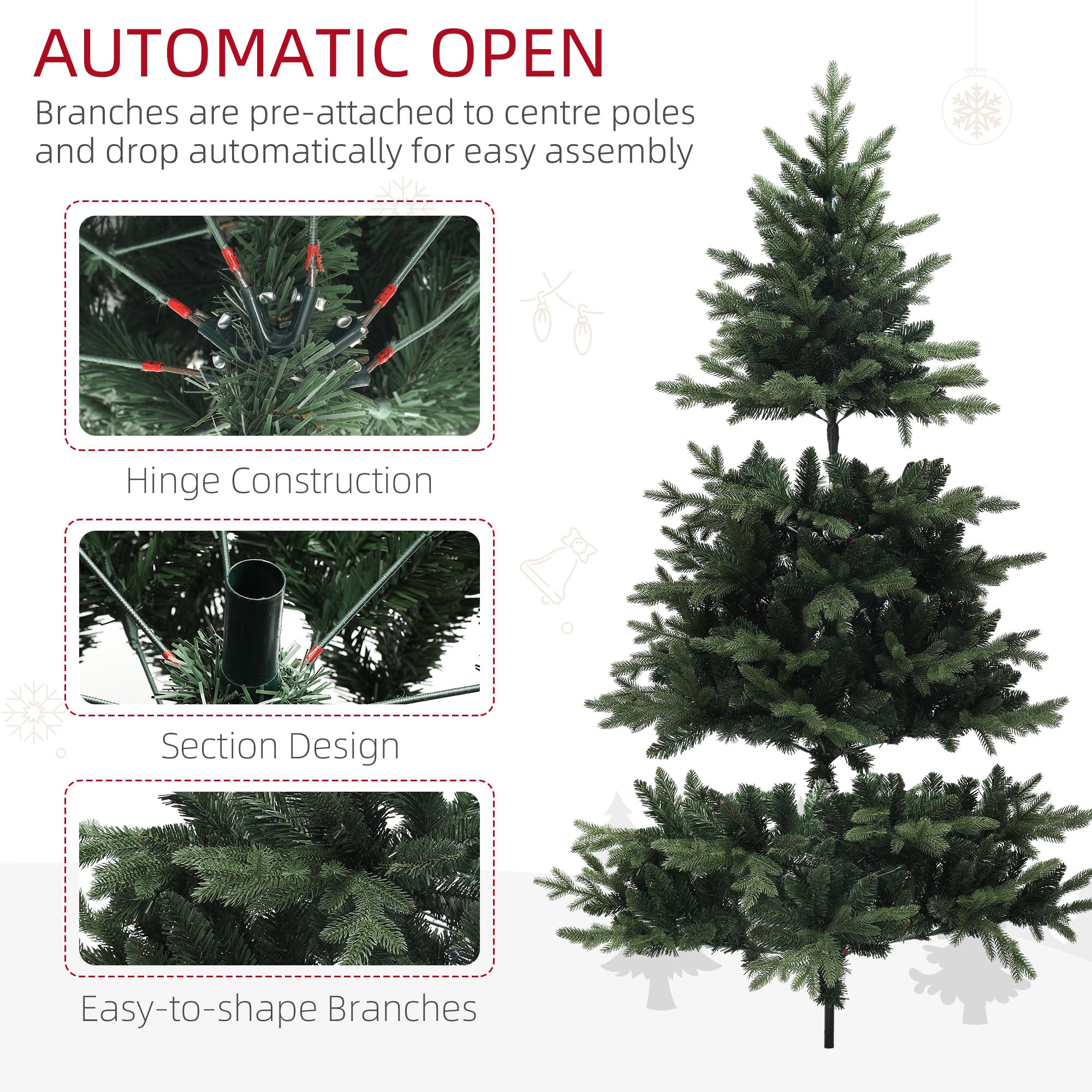 7ft Artificial Spurce Christmas Tree with 3116 Branch Tips and Foldable Steel Base, Realistic Hinged Xmas Tree, Holiday D©cor for Home Office, Green