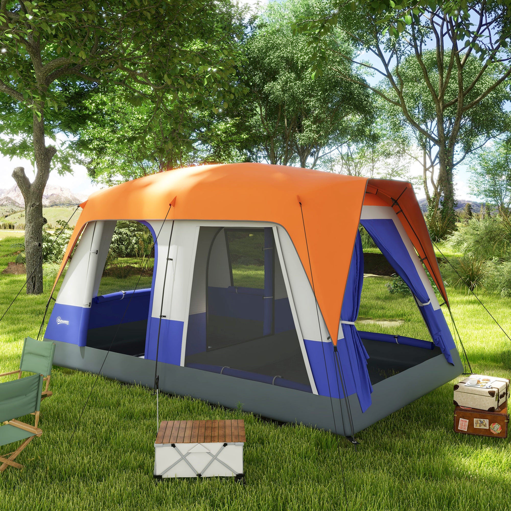 Six-Man Camping Tent, with Small Rainfly and Accessories - Orange