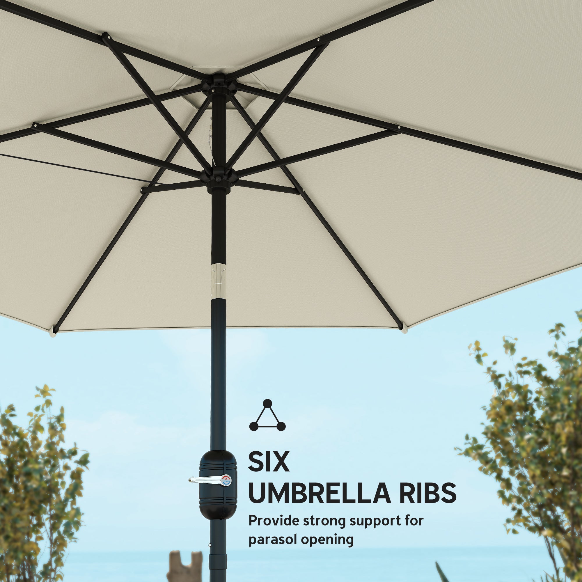 2.6 m Garden Parasol Umbrella with Aluminium Pole, Outdoor Patio Umbrella with Tilt and Crank, Vent, Cream White