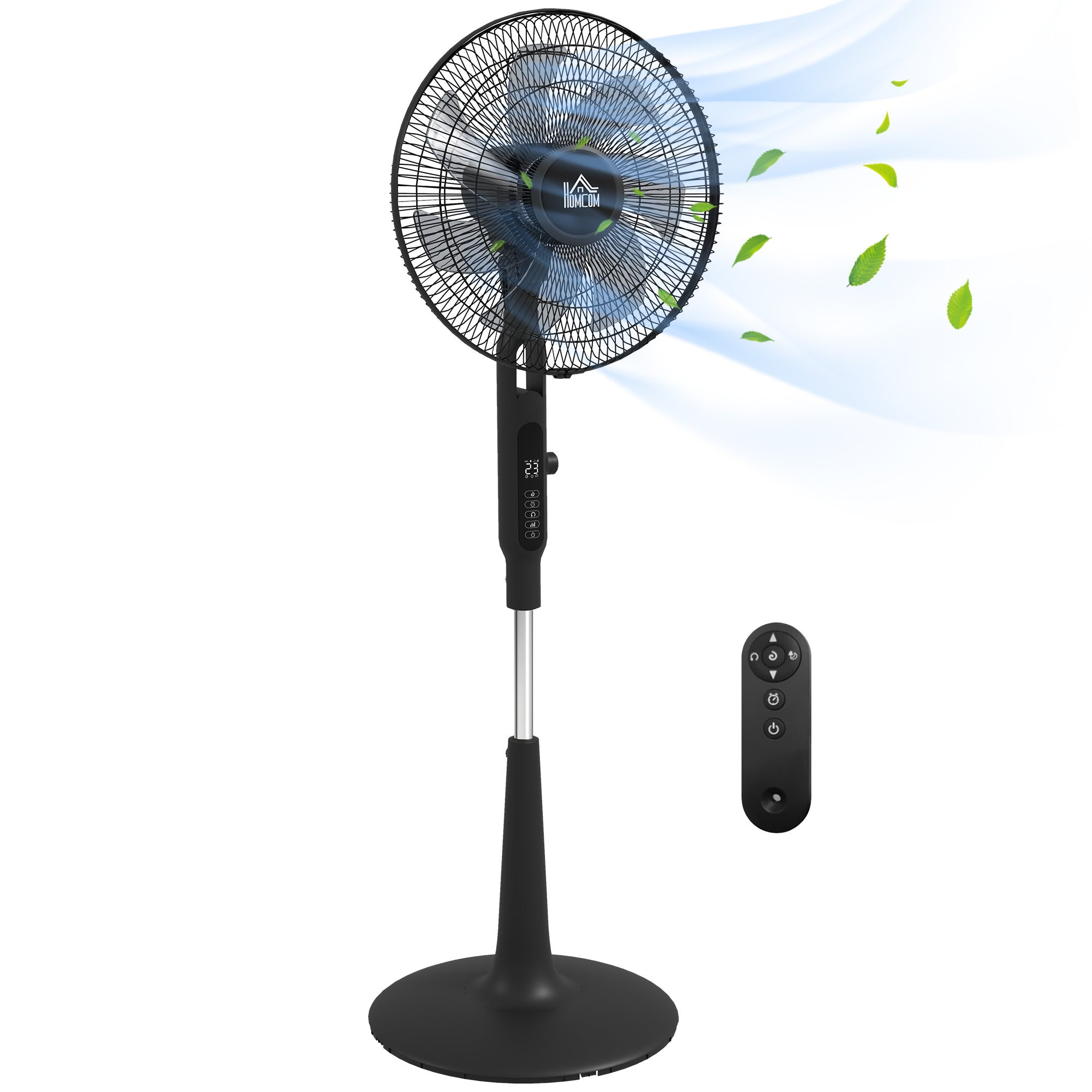 Three Mode Pedestal Fan, with Insect Repellant Box and LED Panel - Black