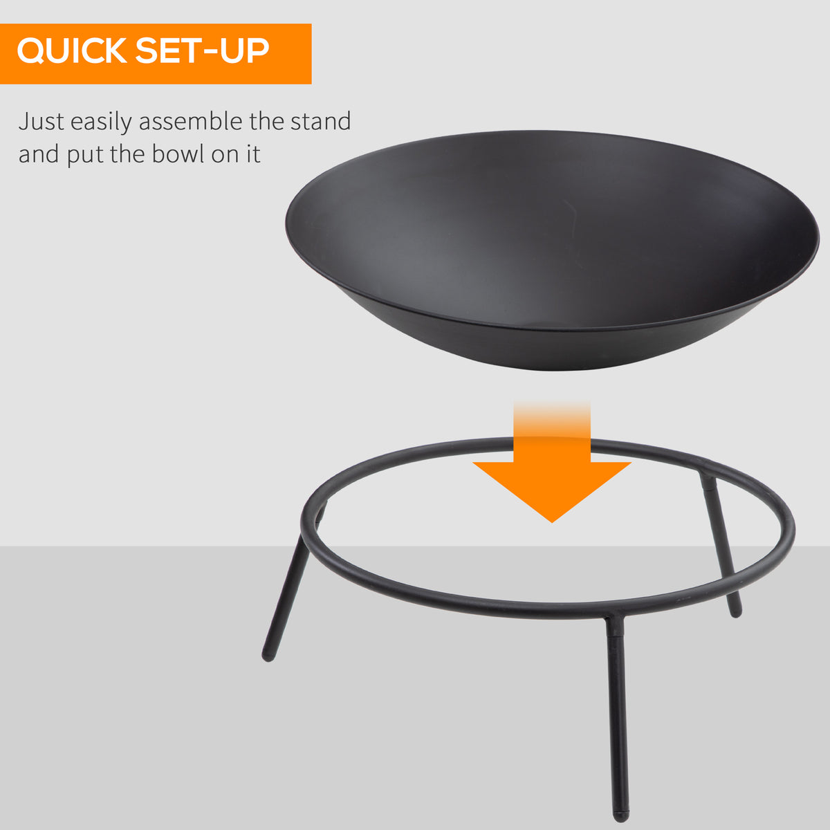Outdoor Fire Pit, Portable Round Firepit with Poker, for Garden, Camping, Bonfire, Picnic, Dia. 47 x 21 cm, Black