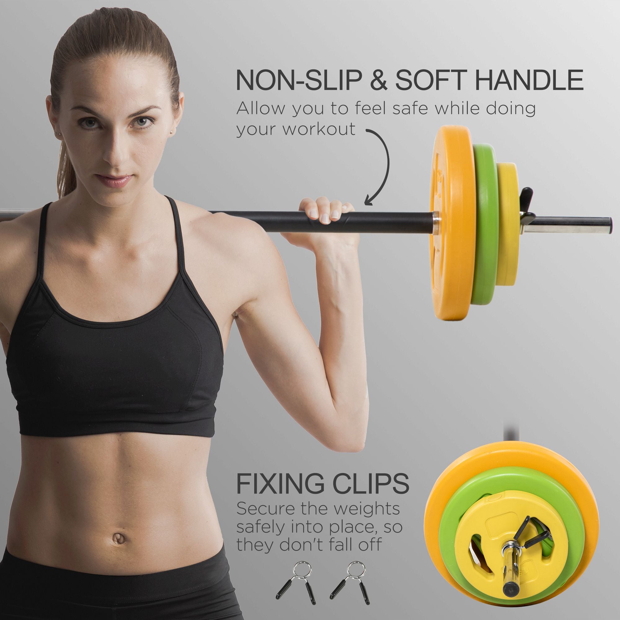 20kg Adjustable Barbell Weights Set with Barbell Jack, Adjustable Weights Set with Non-slip Handle and Fixing Clip, for Home Gym Strength Training