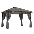 3.6 x 3 Metre Hardtop Gazebo with Polycarbonate Roof and Curtains - Dark Grey