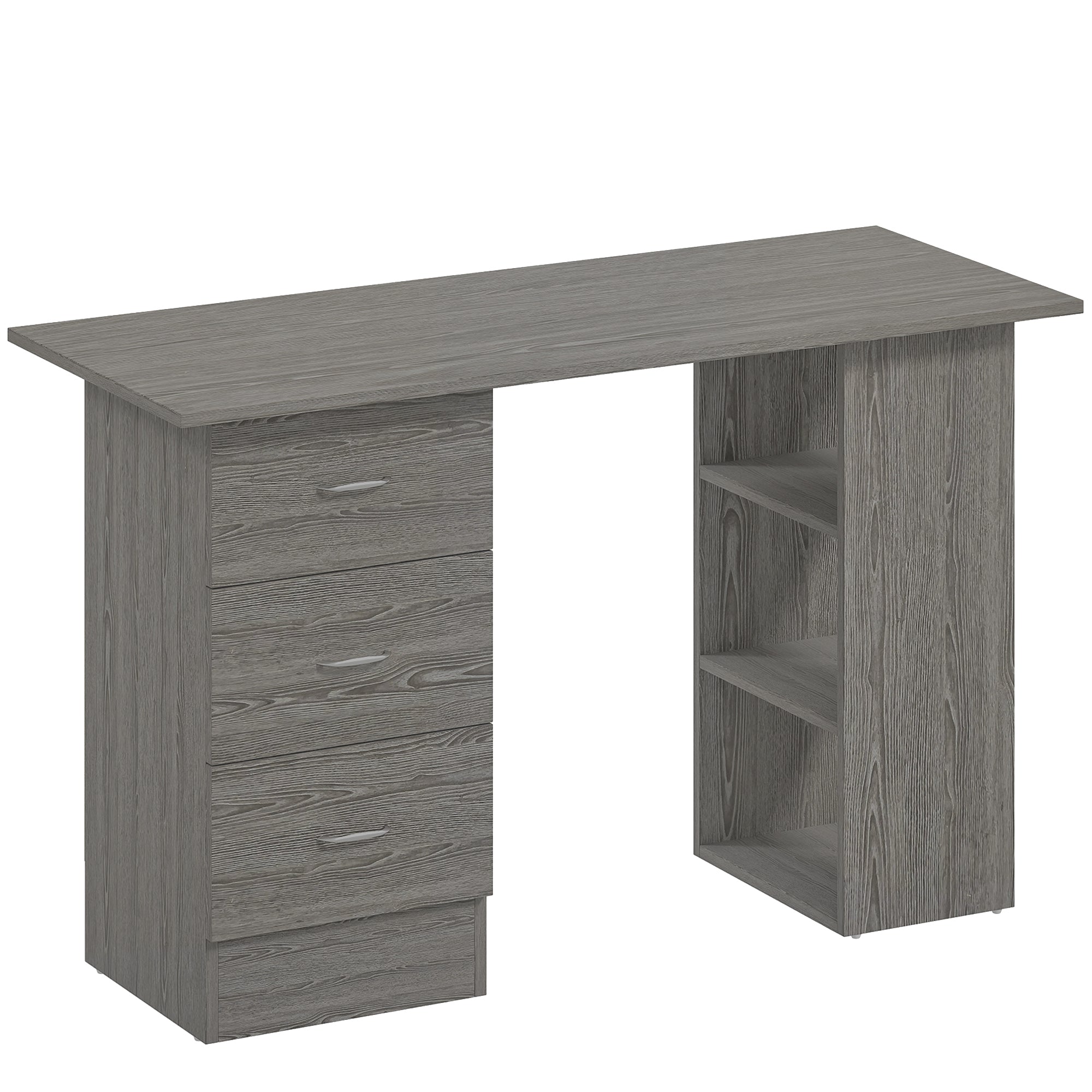 Computer Desk with Drawers, Home Office Desk, Writing Table, PC Workstation with 3 Storage Shelves for Working, Study, 120 x 49 x 72 cm, Grey