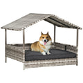 Wicker Dog House with Canopy and Removable Cushion for Small & Medium Dogs - Dark Grey