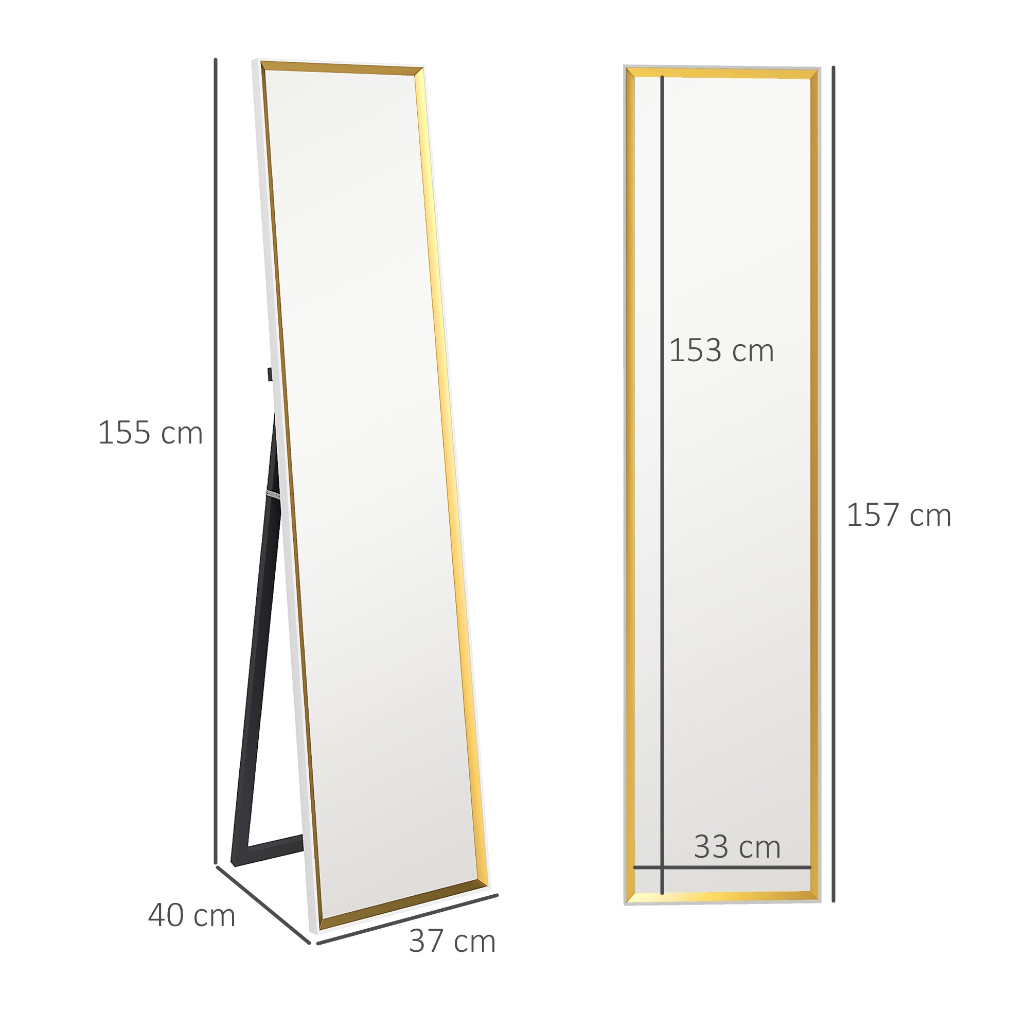 Full Length Mirror, 37 x 157cm Wall Mounted, Leaning, Free Standing Mirror, Framed Full Body Mirror for Living Room, Bedroom, White