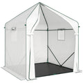 Walk-in Greenhouse for Outdoors with Steel Frame, Large Plant House with Roll-up Door and PE Ground Cover, White