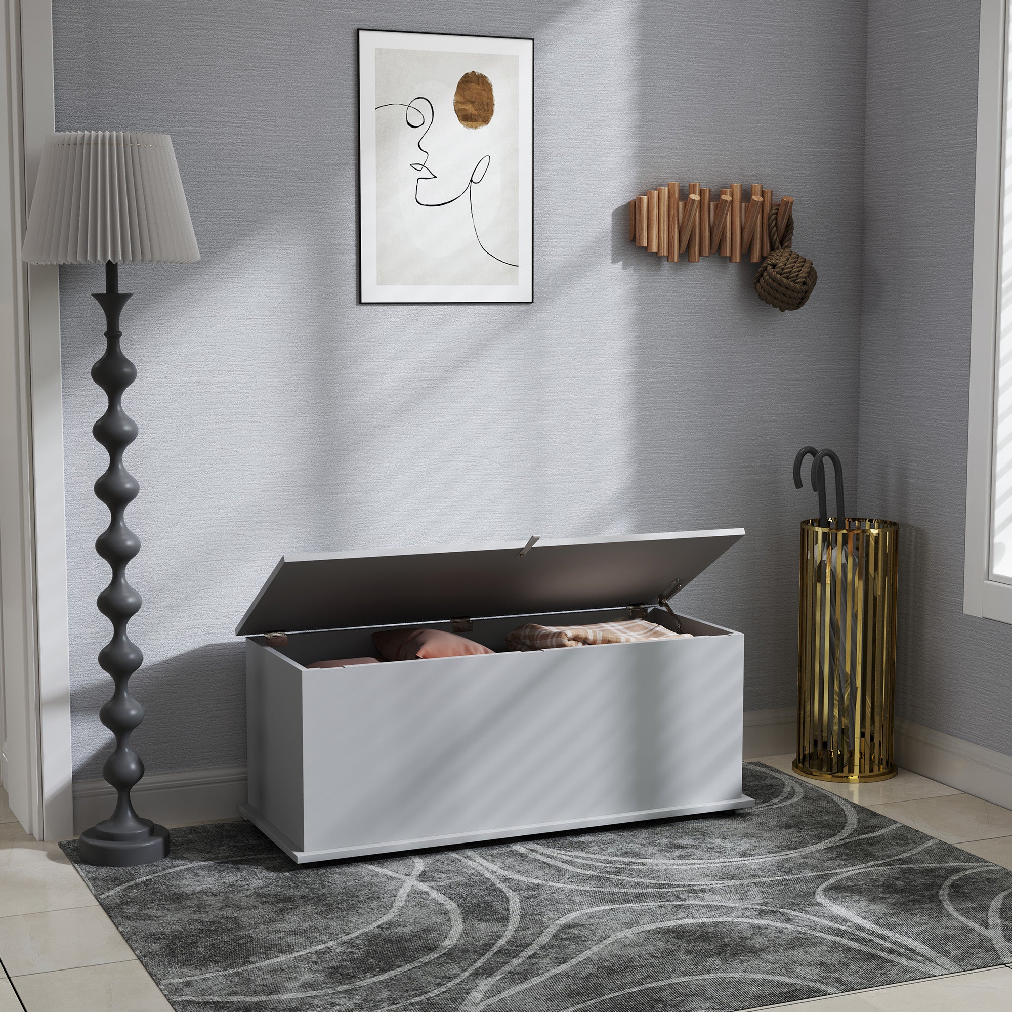 113L Storage Chest with Flip-Top Lid and Safety Hinges 100x40x40 cm - Grey