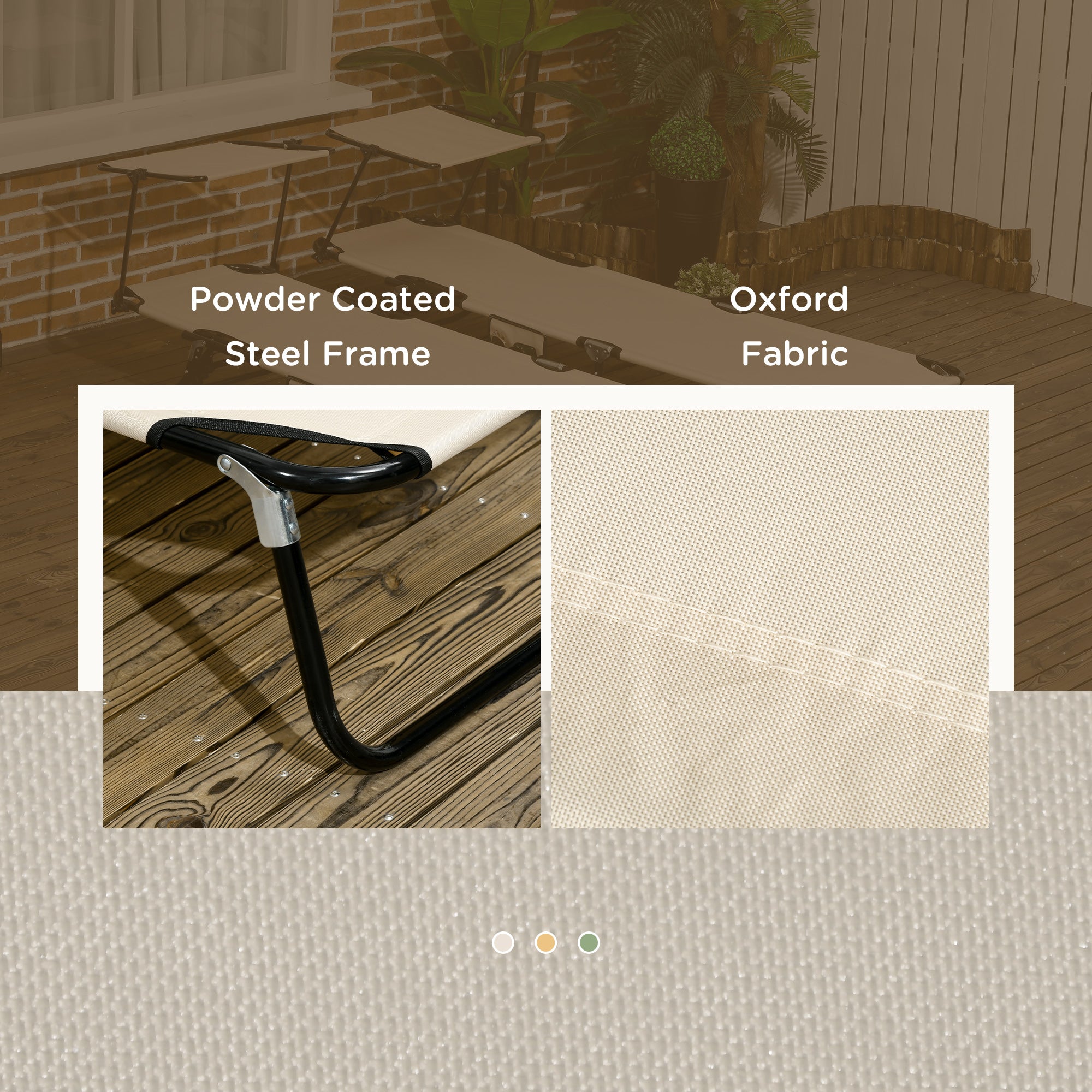 2 Piece Folding Adjustable Sun Loungers with Canopy and Side Pocket - Tan Brown