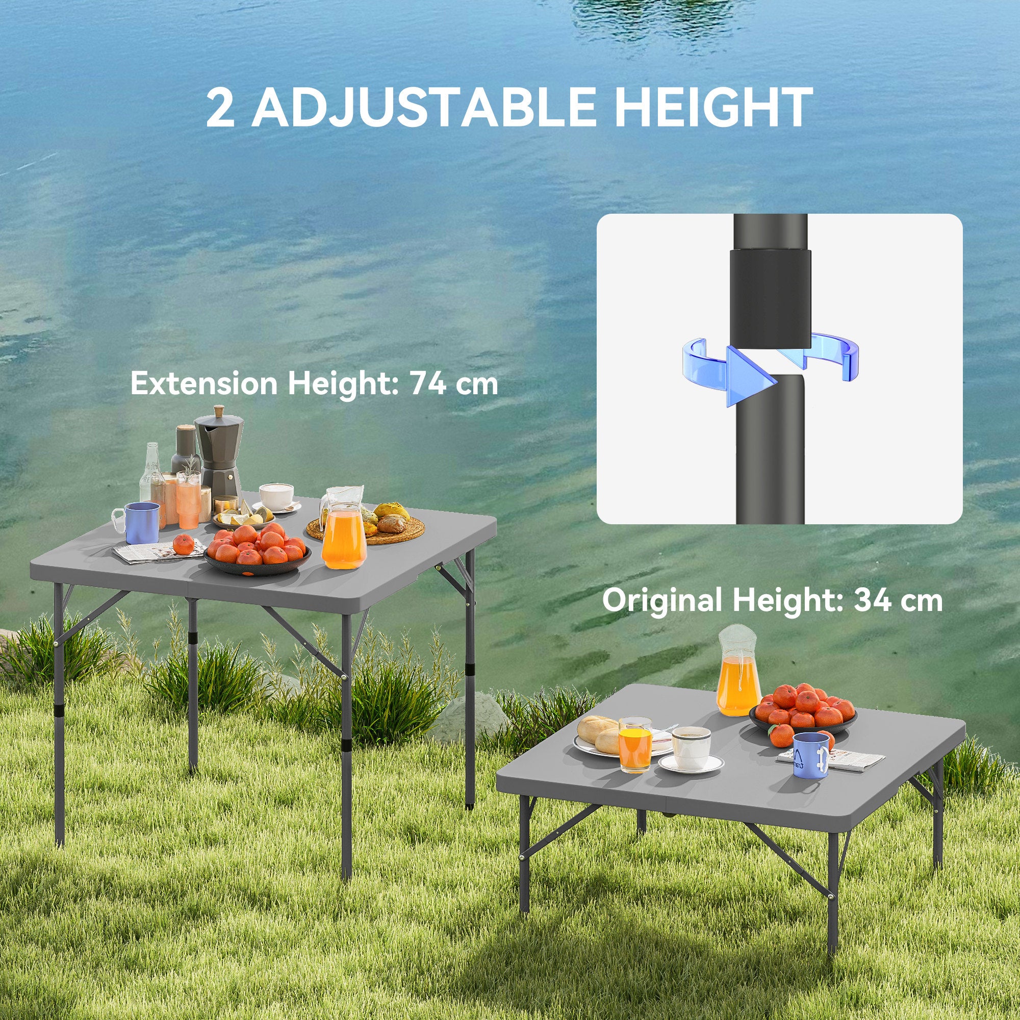 Heavy Duty 3ft Folding Camping Table with Adjustable Height - Dark Grey