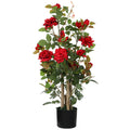 90cm Artificial Rose Tree, Decorative Fake Plant with 344 Silk Leaves 17 Flowers for Outdoor Indoor Decor, Red