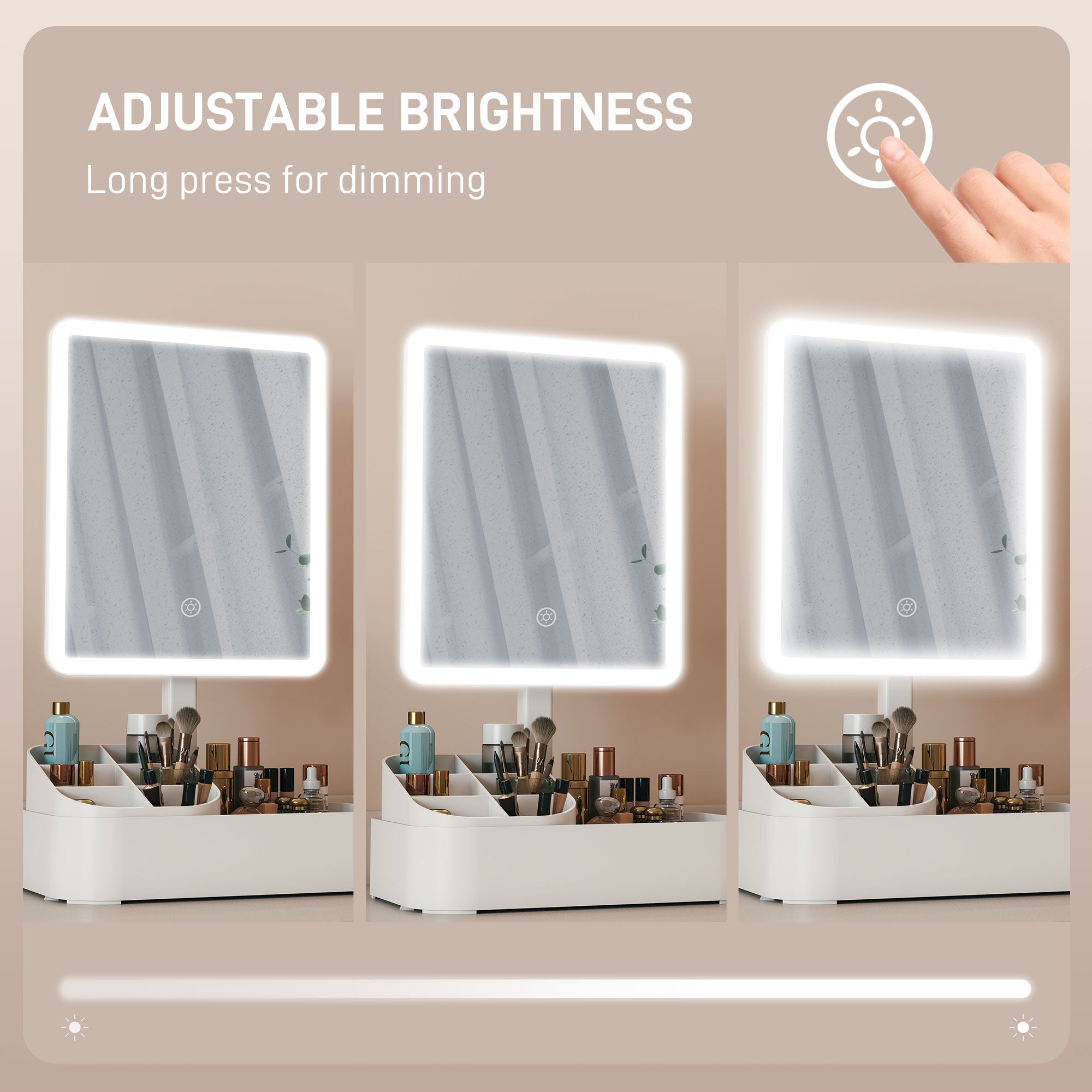 Makeup Mirror with Lights, Rechargeable Vanity Mirror w/ Touch Screen, 2 Lighting Modes and 180° Rotation, White