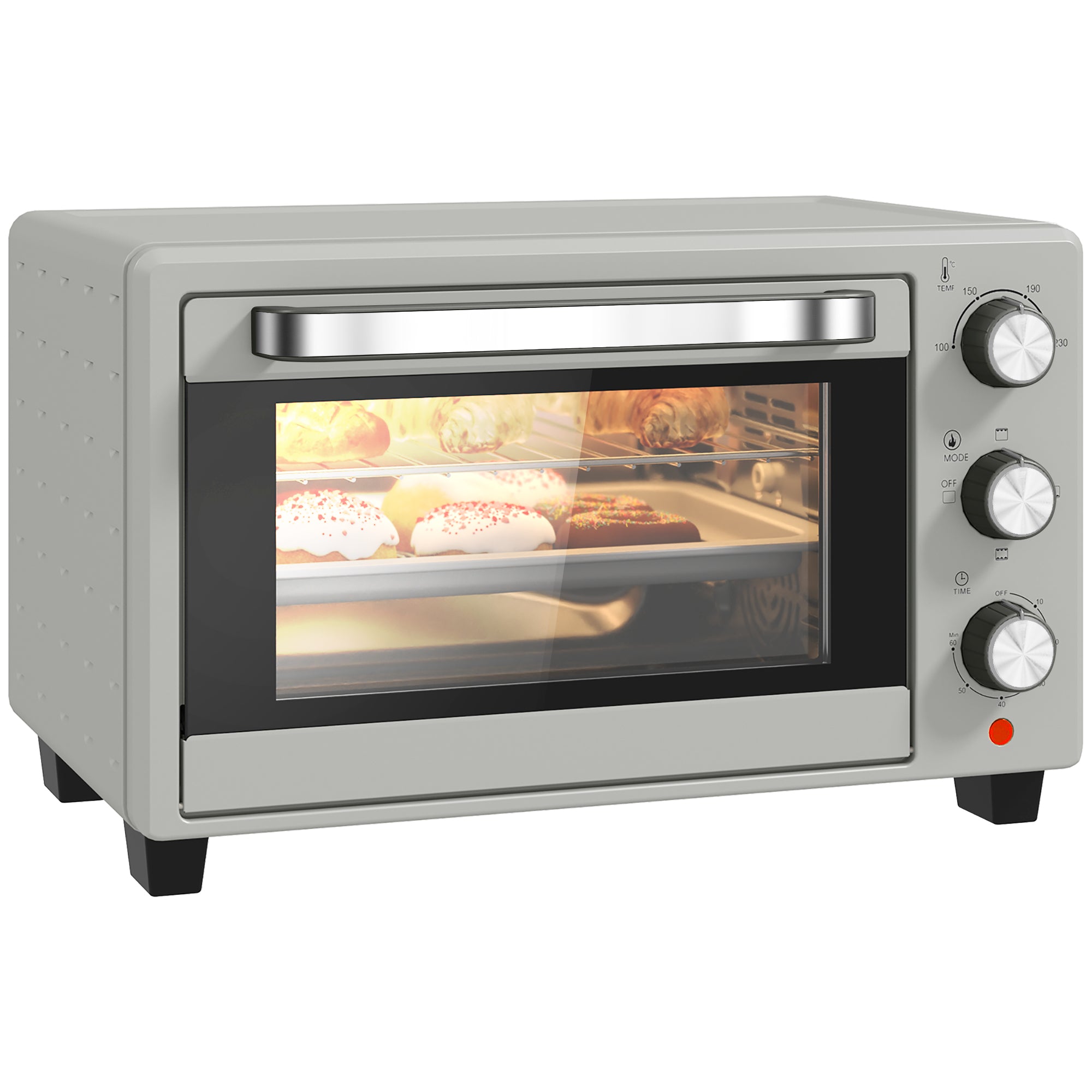 21L Mini Countertop Oven, 100°C-230°C Adjustable Temp - Silver Tone