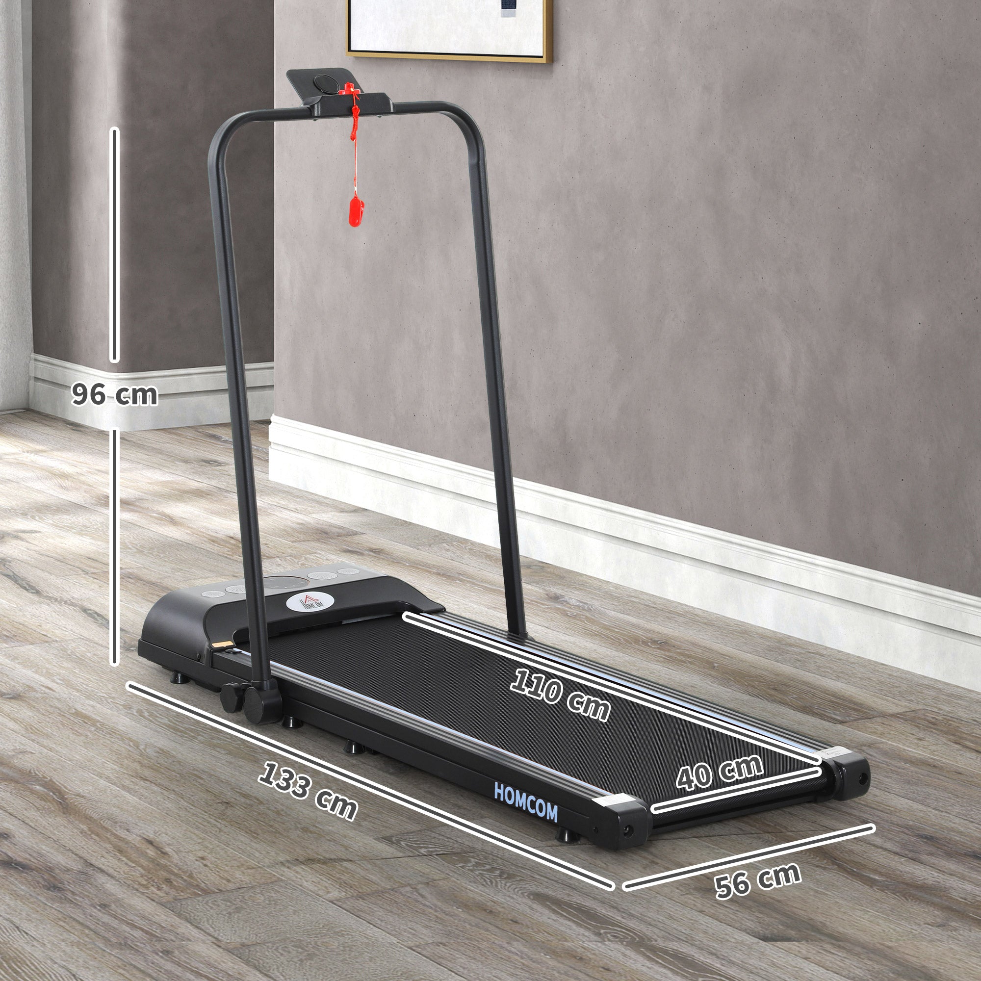 Foldable Walking Treadmill, with LED Display and Wheels, for Home, Office, Gym, Blue