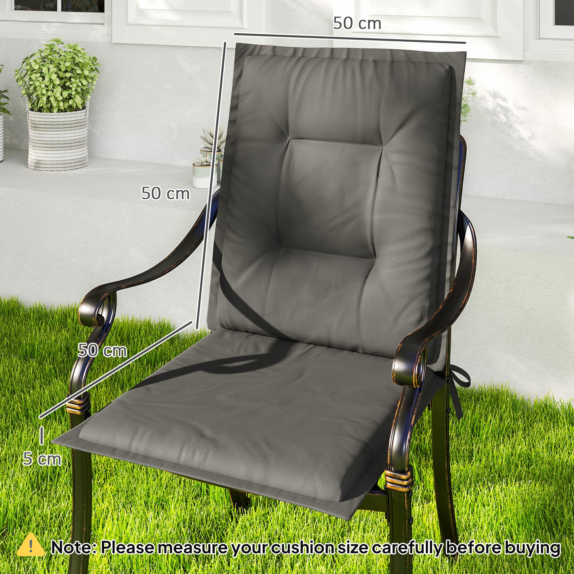 Set of 4 Cotton Filled Padded Garden Seat Cushions - Light Grey