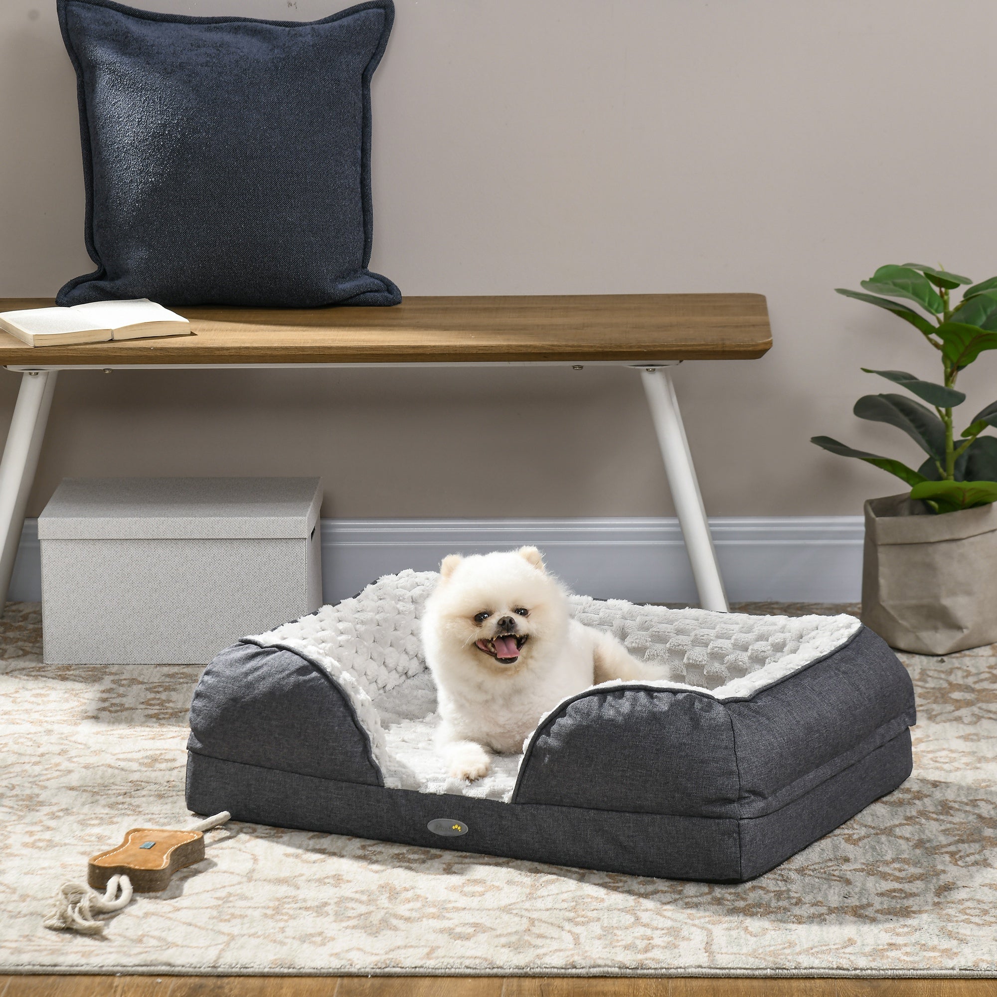 Calming Dog Bed Pet Mattress w/ Removable Cover, Anti-Slip Bottom, for Small Dogs, 70L x 50W x 18Hcm - Charcoal Grey