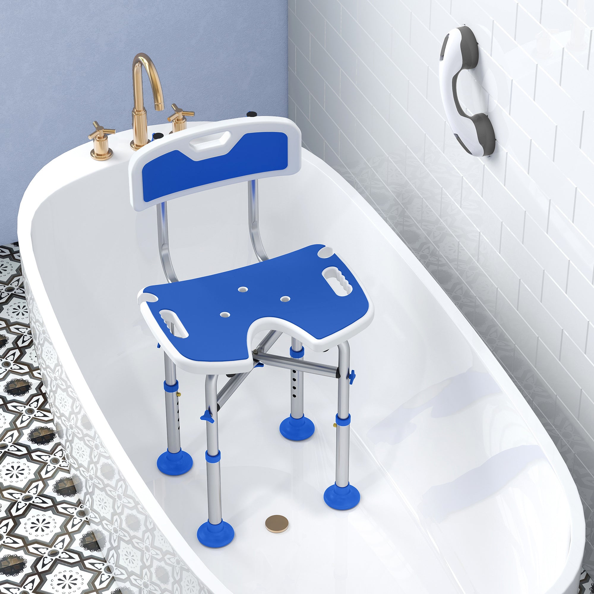Shower Chair with U-Shaped Cutout, Height Adjustable Bath Bench, Padded Shower Stool for Elderly, Senior, Disabled, Blue