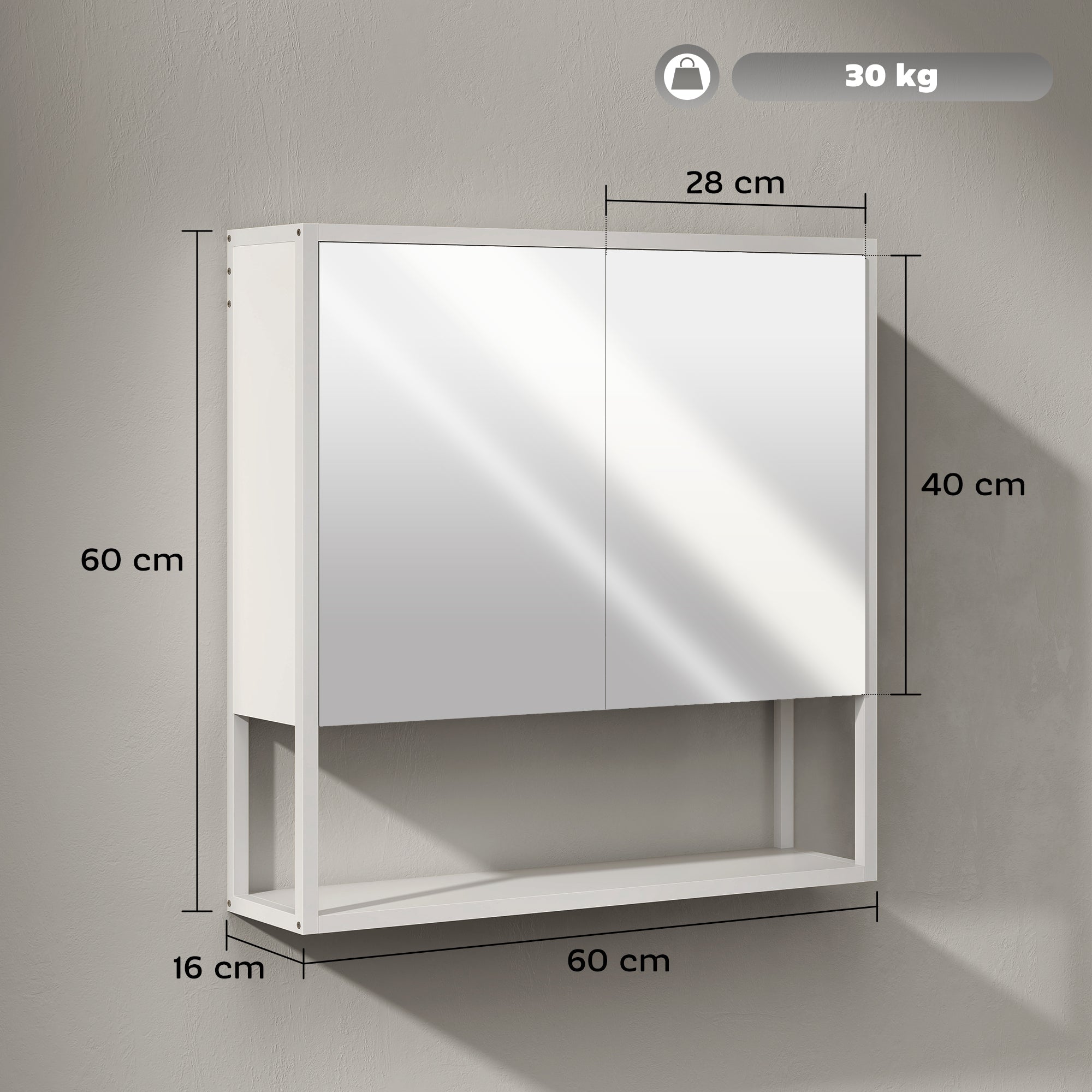 Bathroom Mirror Cabinet with Soft-Close Doors and Adjustable Shelf - White