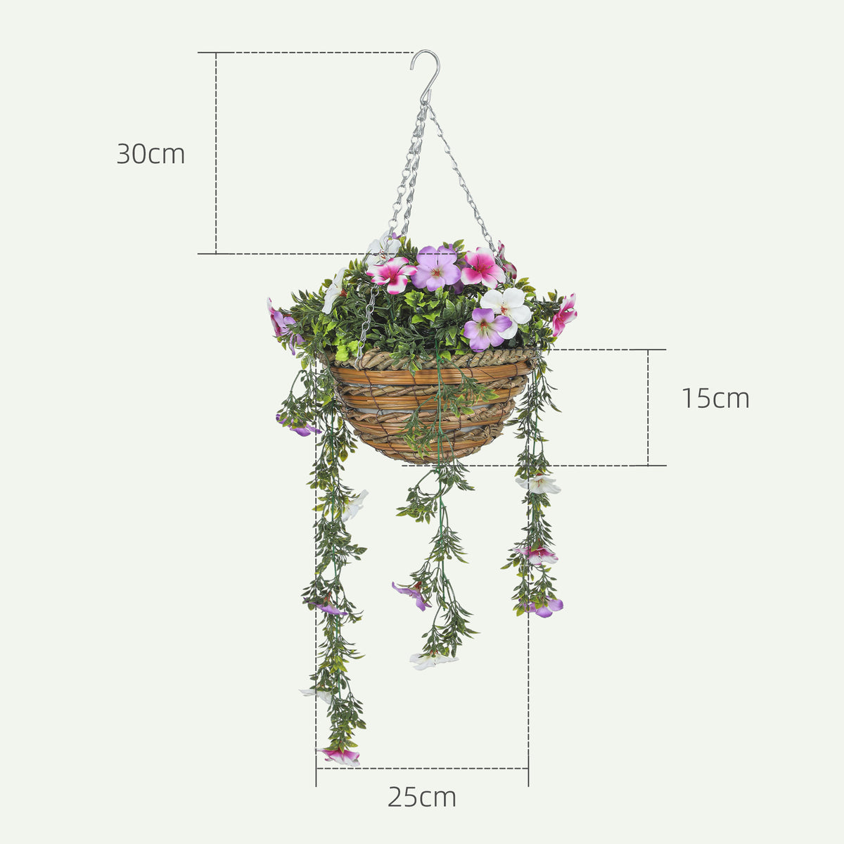 Set of 2 Hanging Faux Silk Azalea Plants in Baskets for Indoor Outdoor Decor - Pink and White