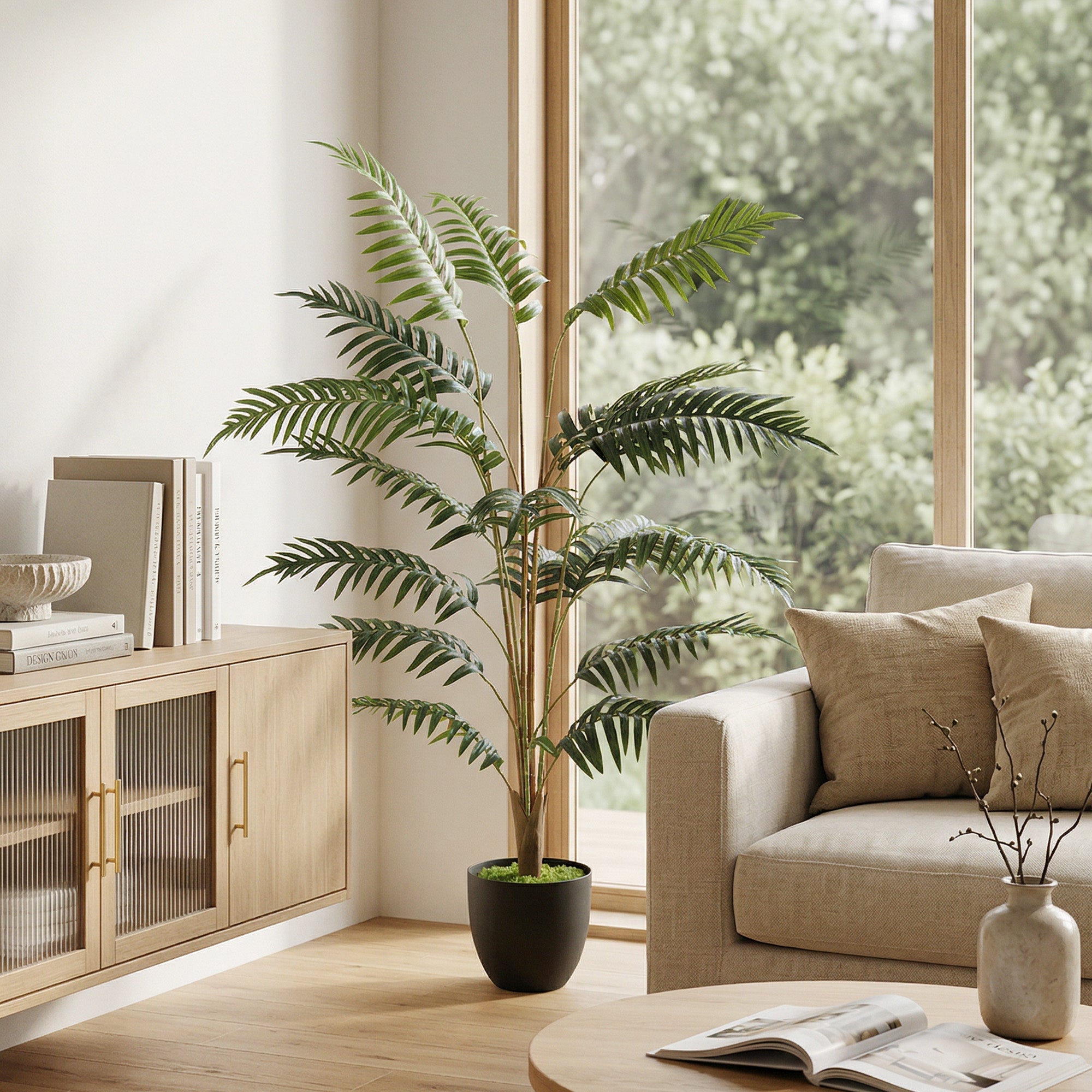 Artificial Fern Topiary Tree, Realistic Artificial Plant in Cement Pot, Fake Plant, 120cm