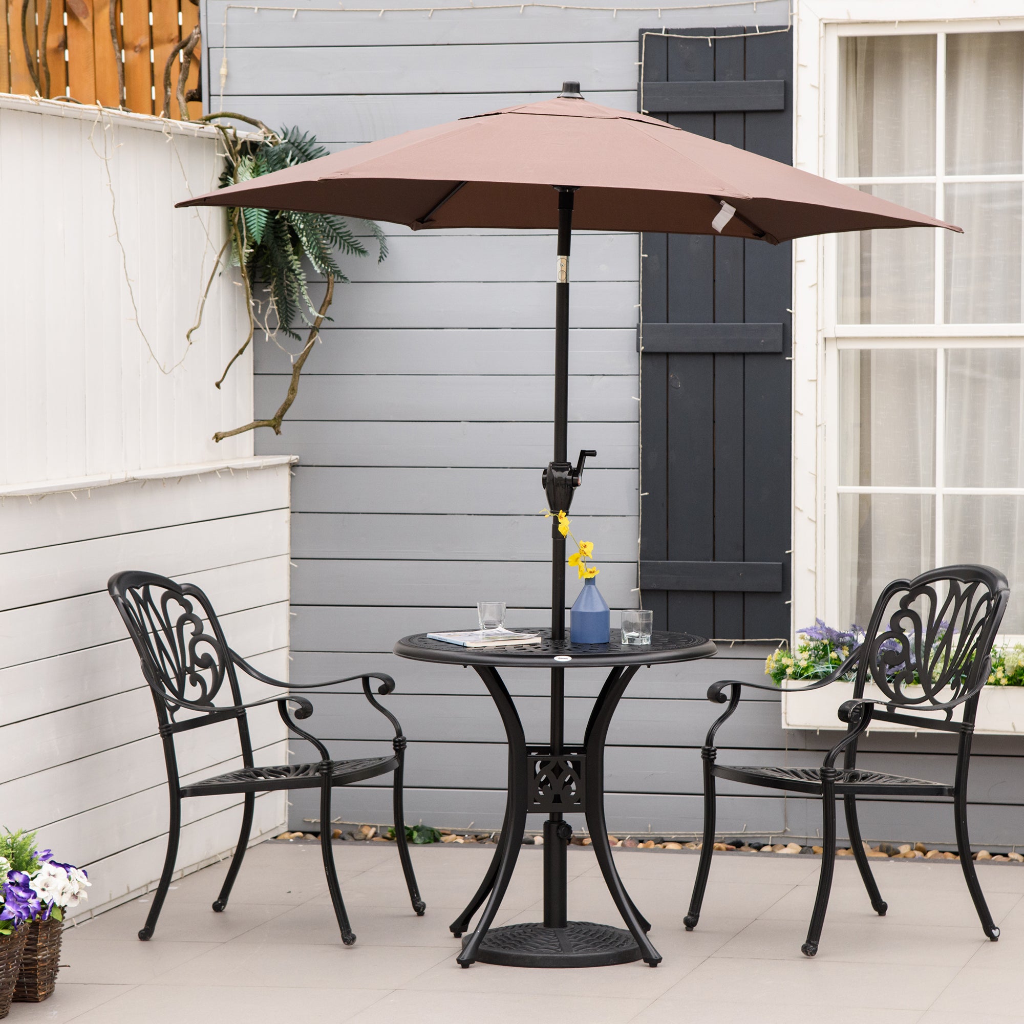 78cm Round Garden Dining Table with Parasol Hole Antique Cast Aluminium Outdoor Table Only, Black