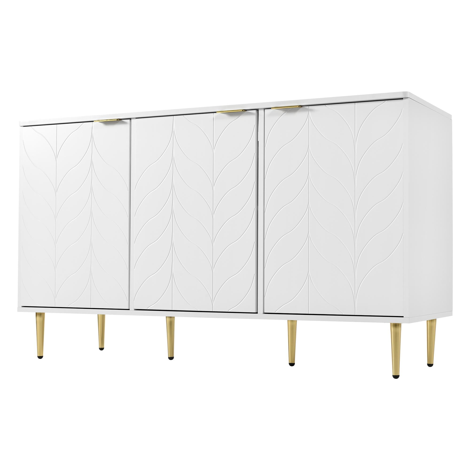 Modern Lacquered Chest of Drawers with Handles and Rounded Corners, Cabinet with 2 Layers, 6 Compartments, 127L x 45W x 75H cm, White