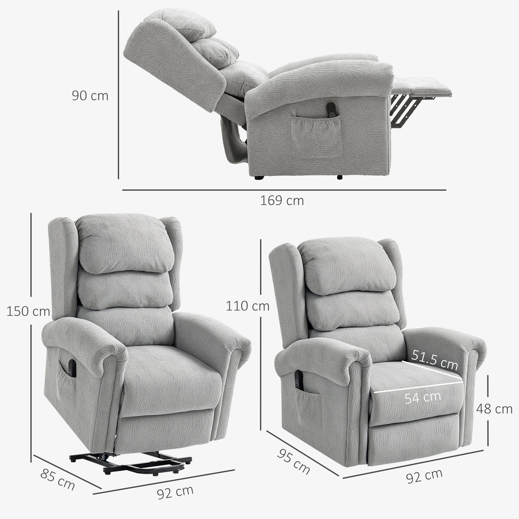 Velvet-Feel 150° Electric Riser Recliner Chair - Grey