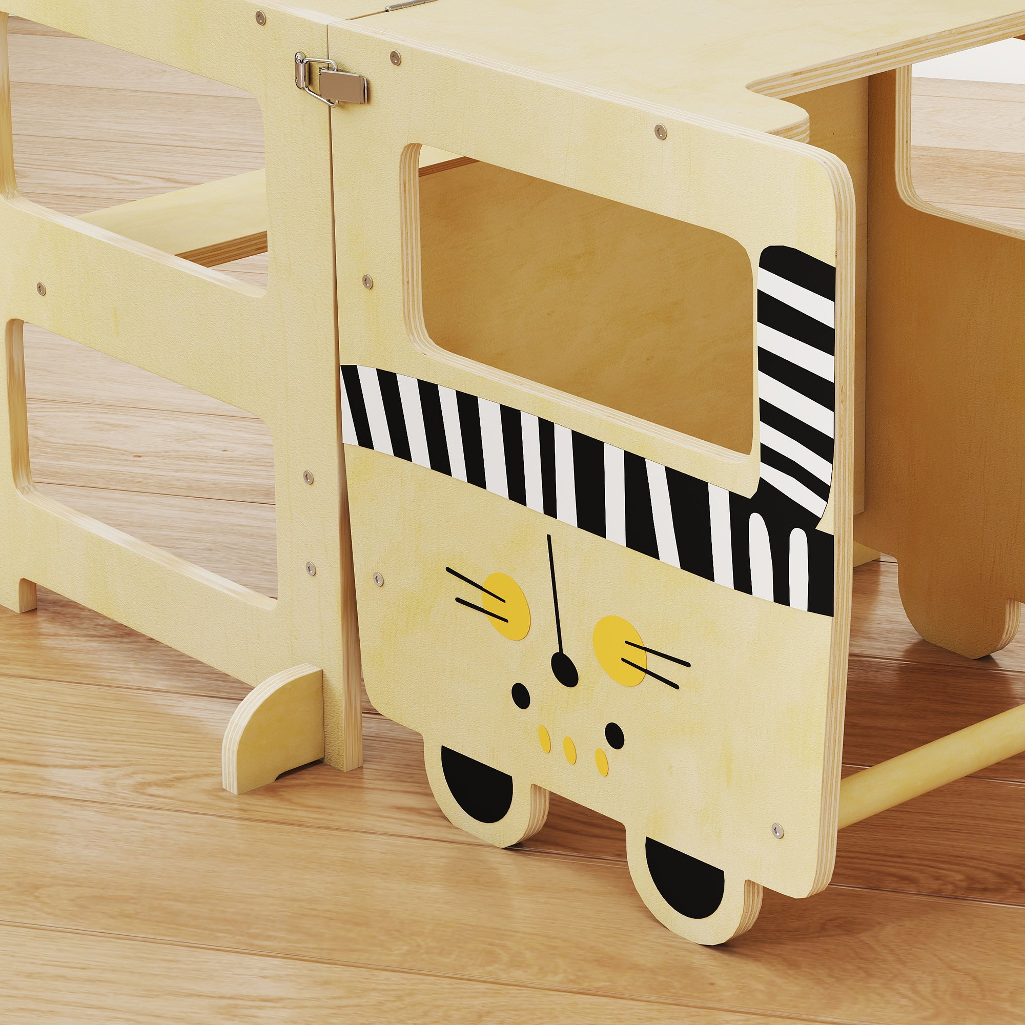 Toddler Step Stool, Standing Tower with Chalkboard, 3-in-1 Cat-Shaped Step Stool for Kitchen Counter, Natural