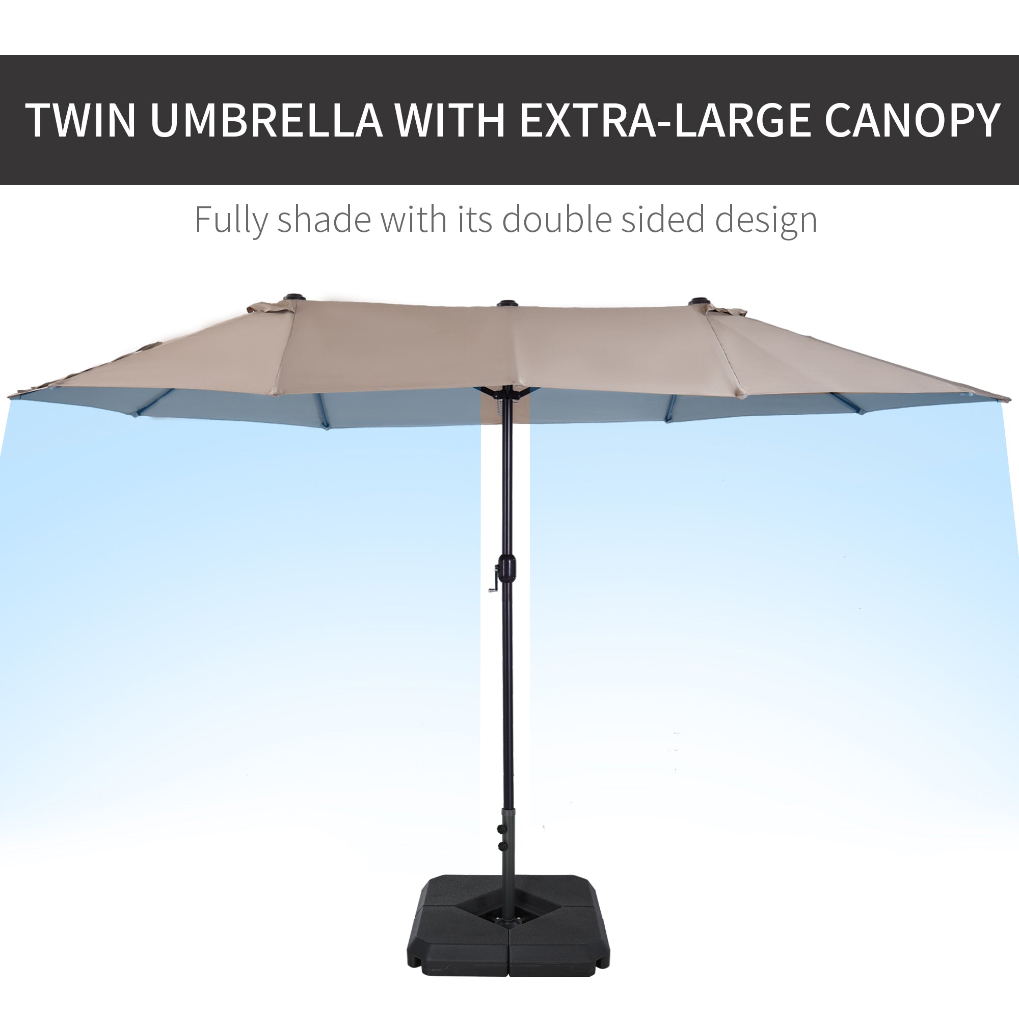 4.6m Garden Parasol Double-Sided Sun Umbrella Patio Market Shelter Canopy Shade with Weight Base, Tan