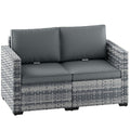 2 Seater Rattan Sofa, Outdoor Garden Sofa with Deep Seat, Cushions, Wide Armrests for Patio, Balcony, Porch, Mixed Grey