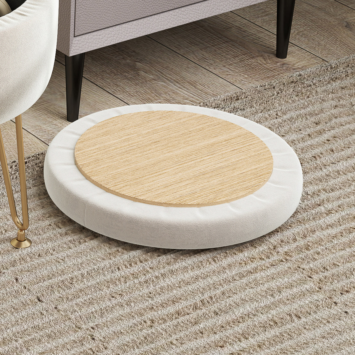 5L Velvet-Feel Storage Ottoman with Gold Legs - Cream White