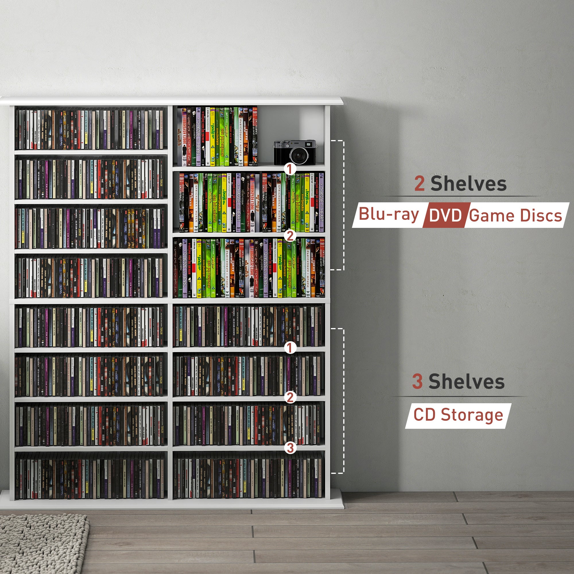 16-Compartment Media Shelf- White